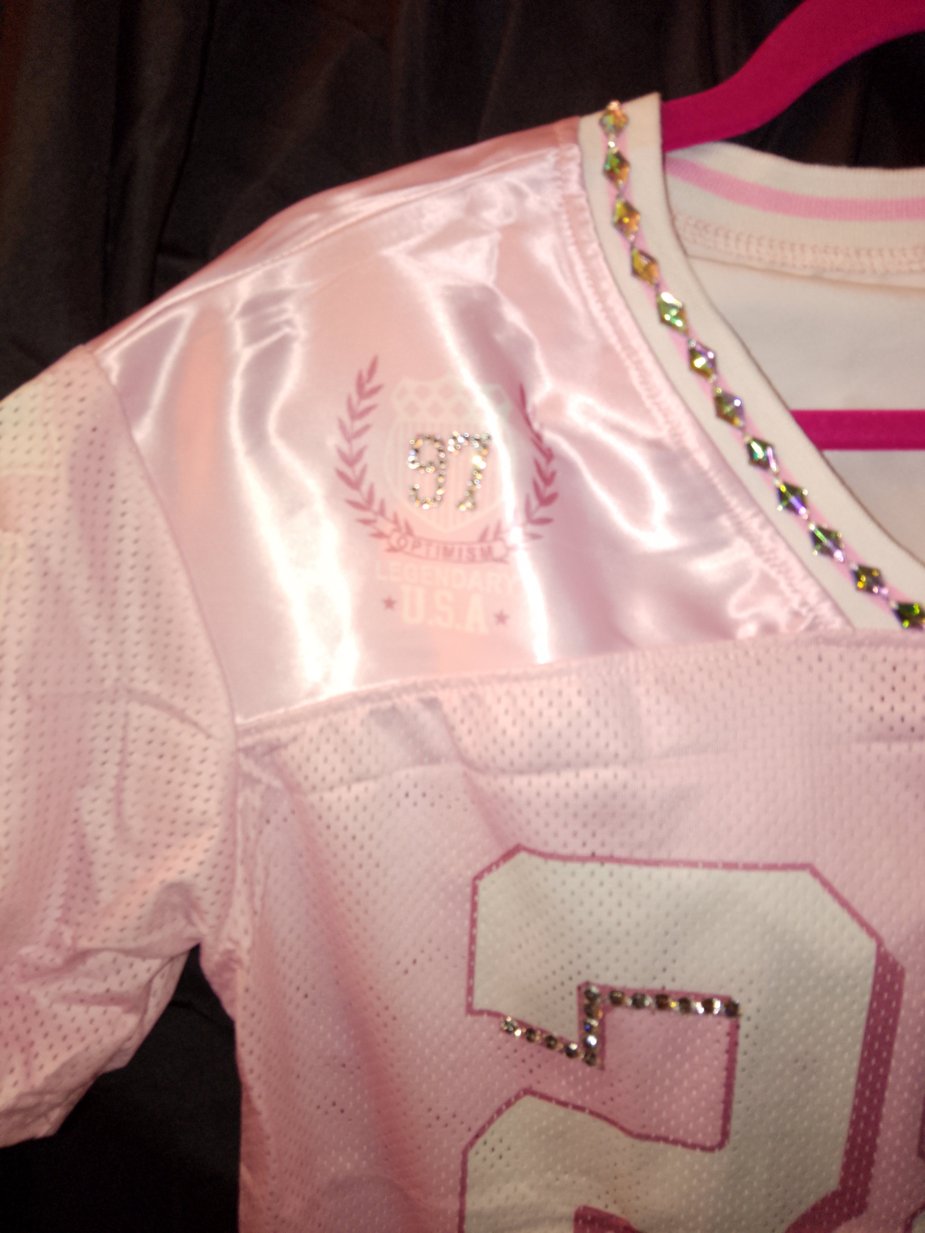 Iconic Jeweled Embellished Pink Frost Mesh Girl's Sports Short Sleeve Jersey