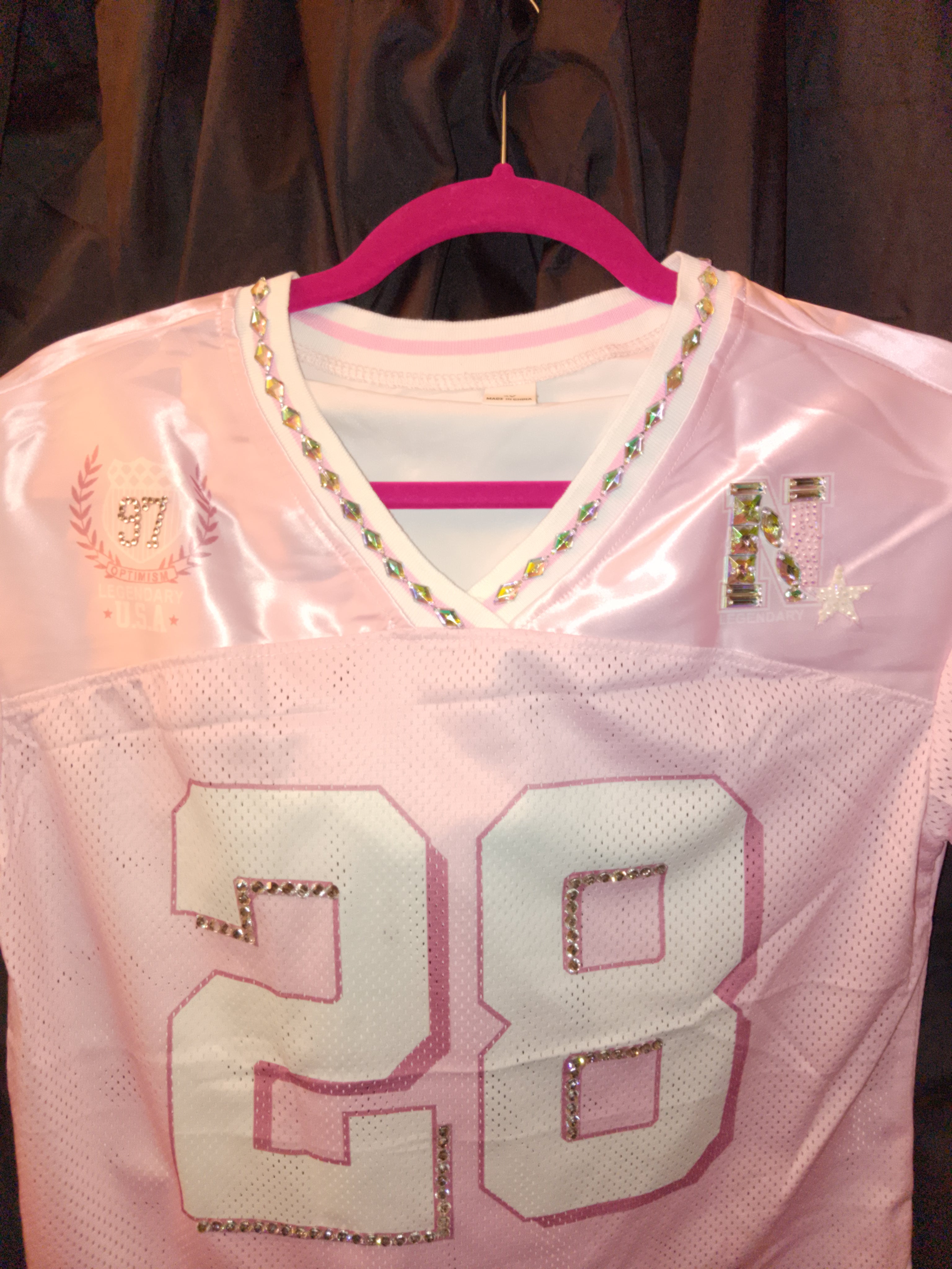 Iconic Jeweled Embellished Pink Frost Mesh Girl's Sports Short Sleeve Jersey