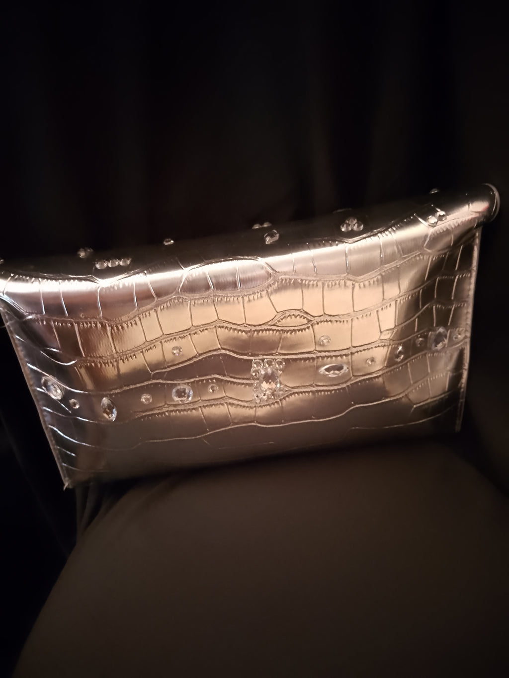 Platinum Electric Slide Fold Metallic Clutch  Bag