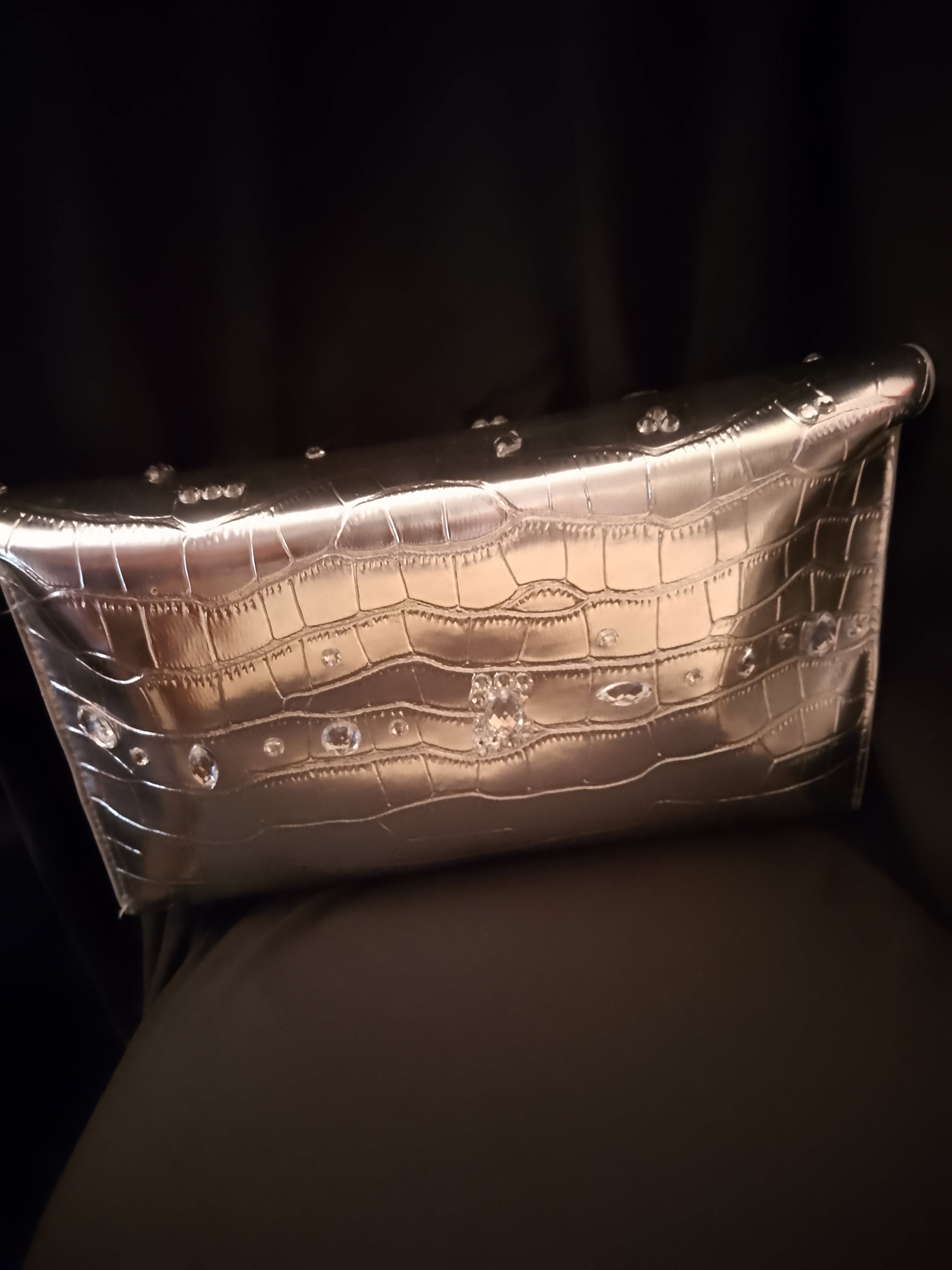 Platinum Electric Slide Fold Metallic Clutch  Bag