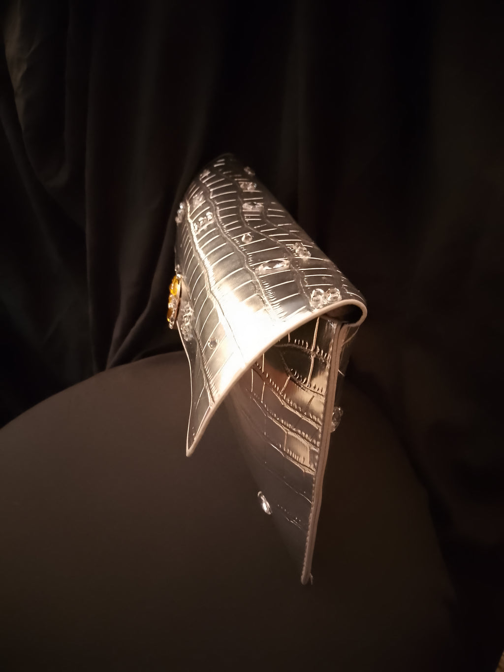 Platinum Electric Slide Fold Metallic Clutch  Bag