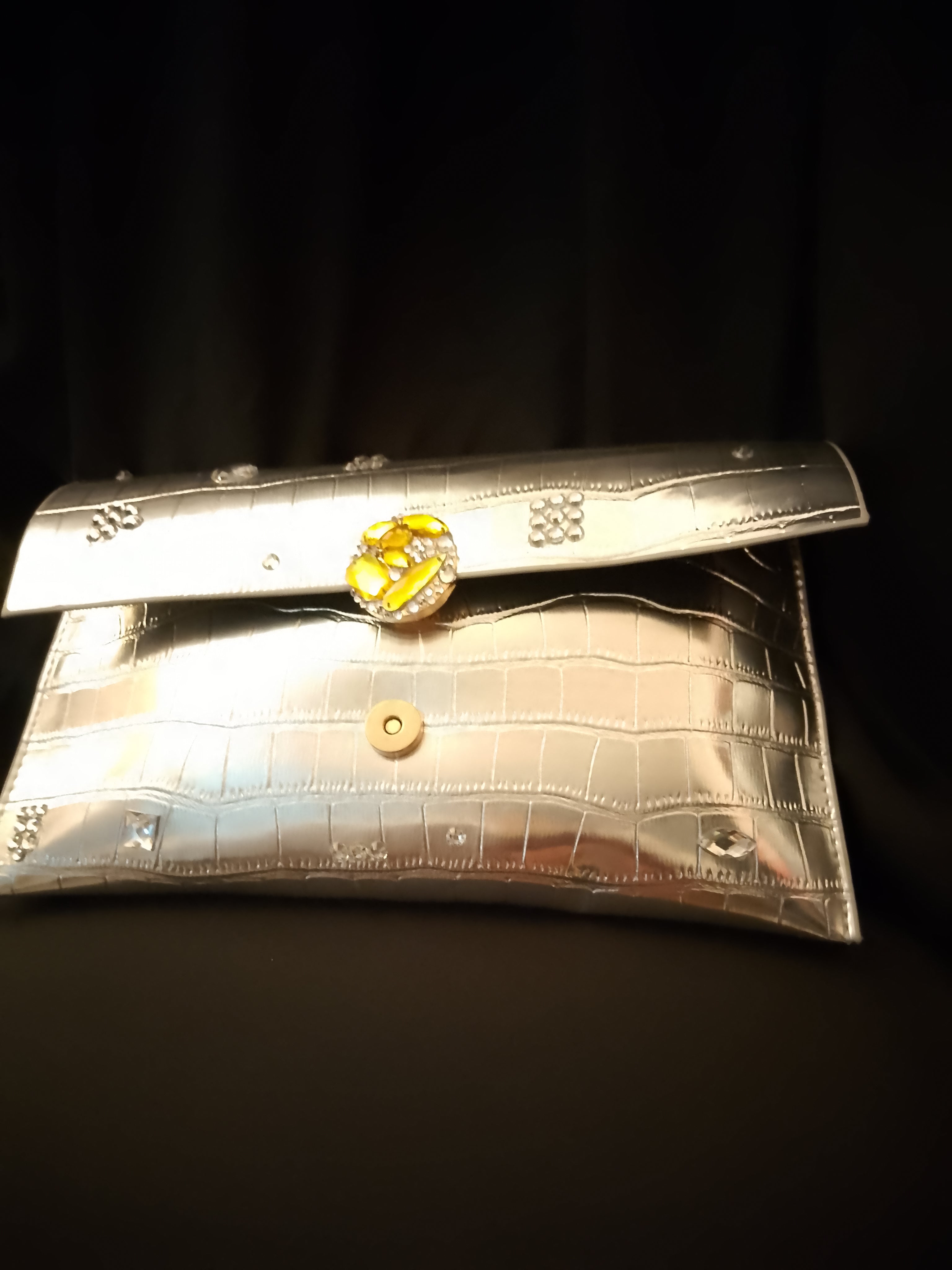 Platinum Electric Slide Fold Metallic Clutch  Bag