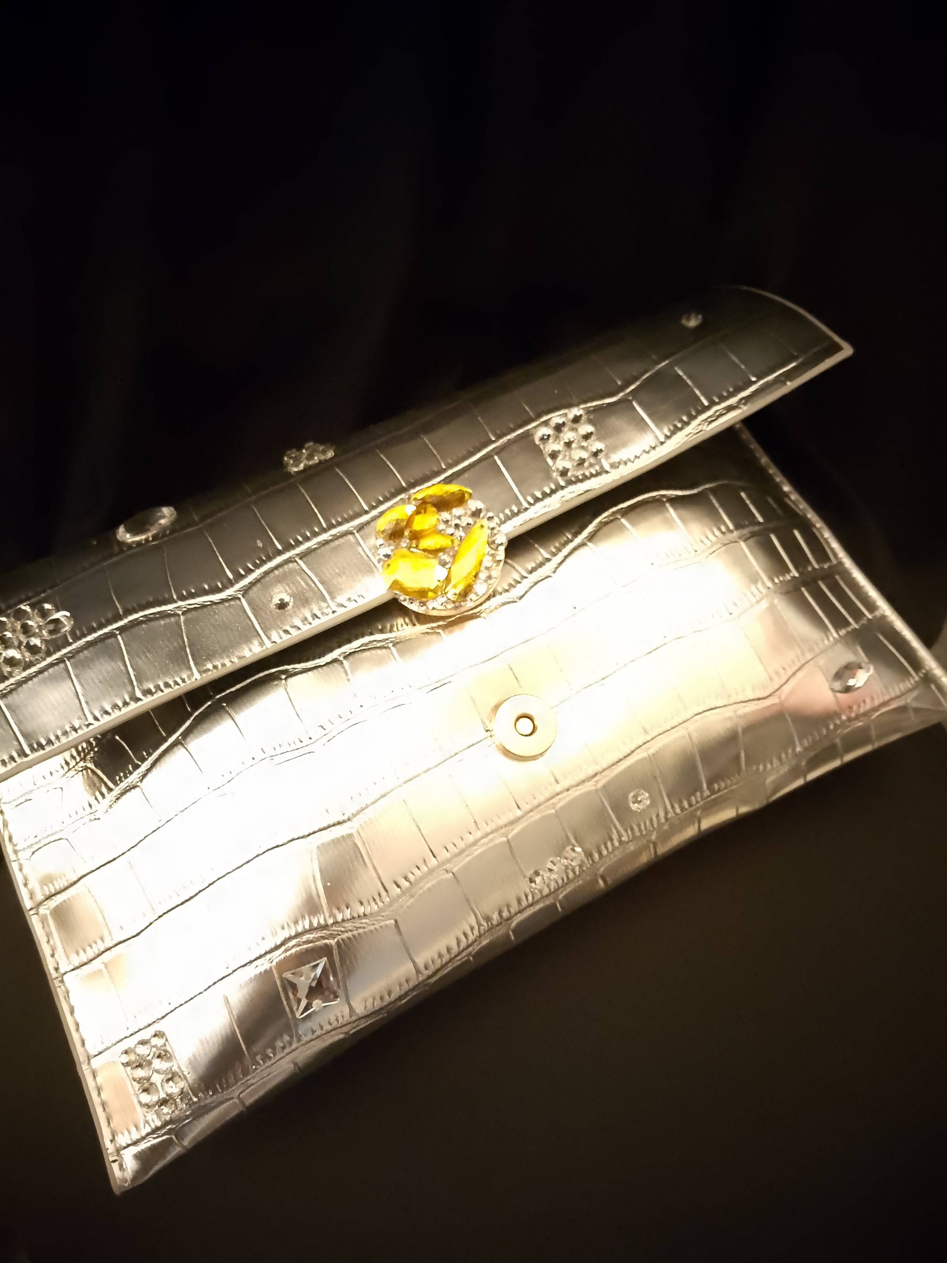 Platinum Electric Slide Fold Metallic Clutch  Bag