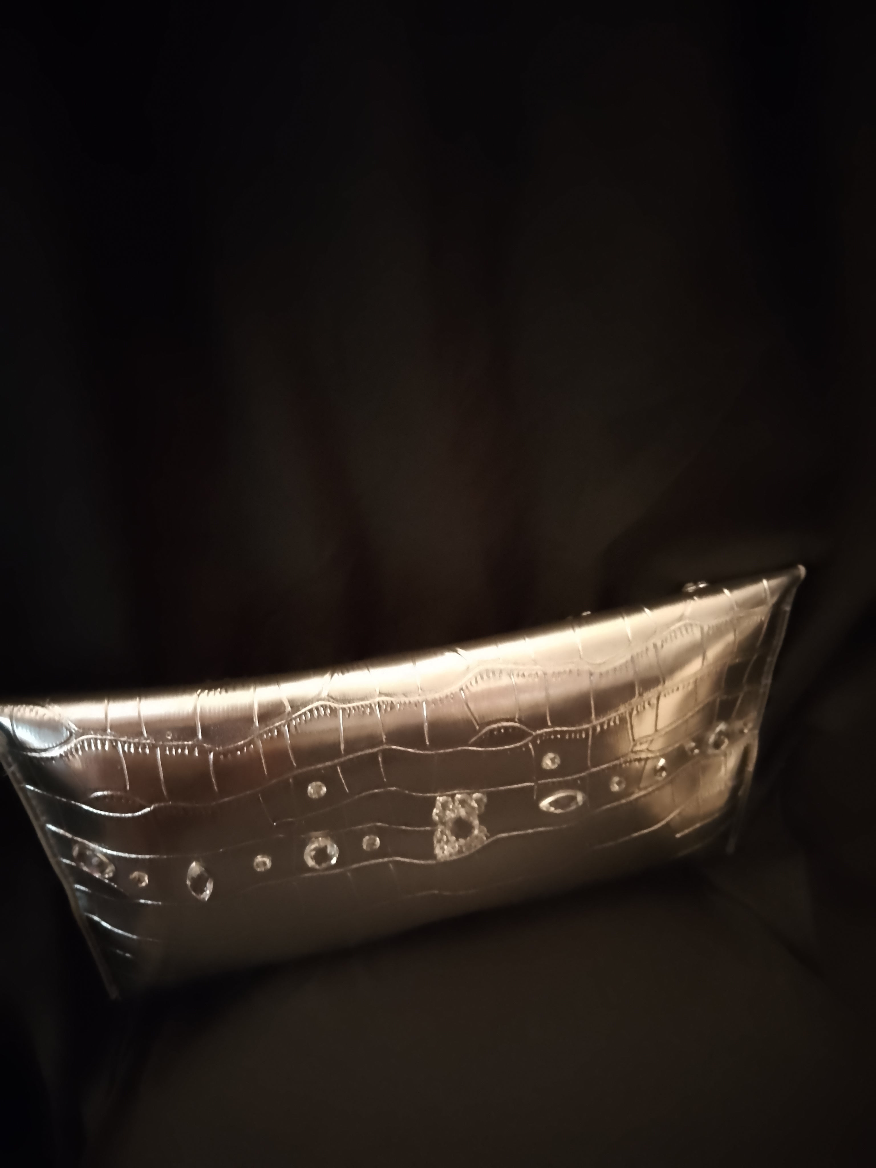 Platinum Electric Slide Fold Metallic Clutch  Bag