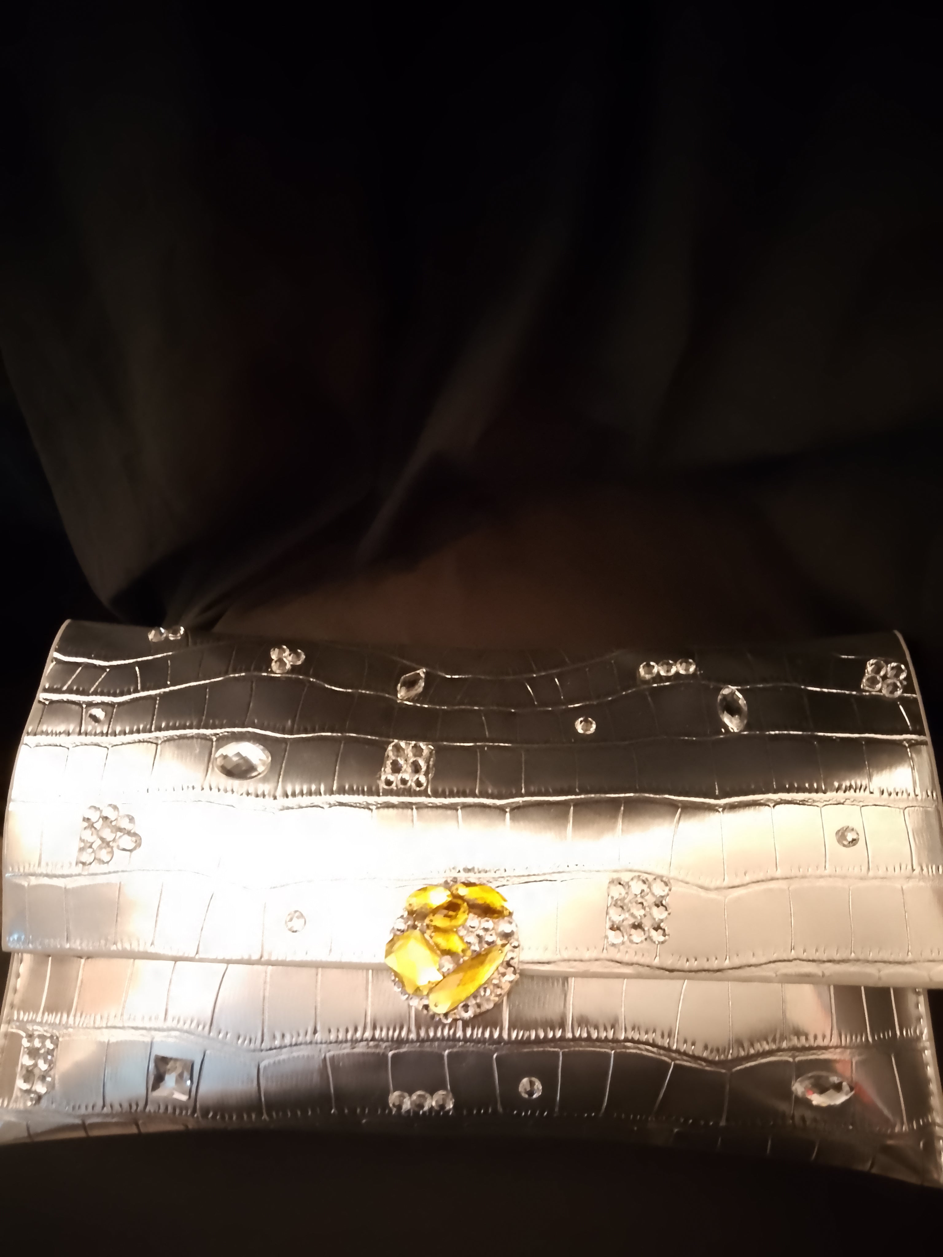Platinum Electric Slide Fold Metallic Clutch  Bag