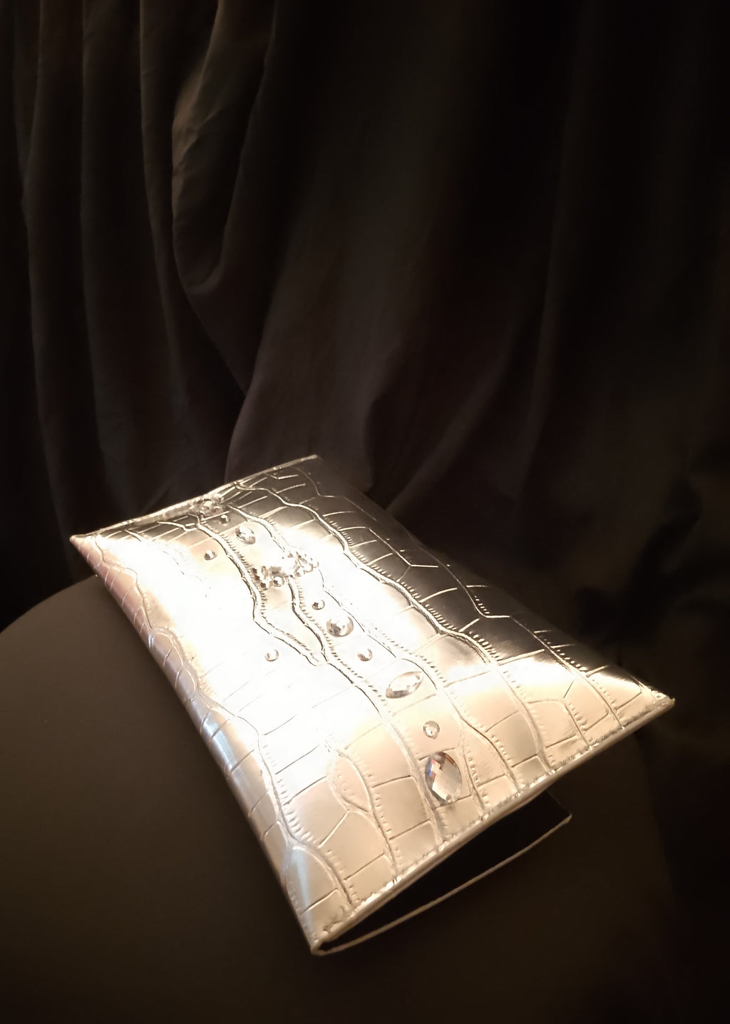 Platinum Electric Slide Fold Metallic Clutch  Bag
