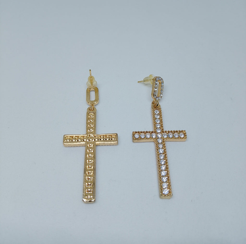 Gold & Luminous Sparkle Cross Crystal Gem Drop Earrings
