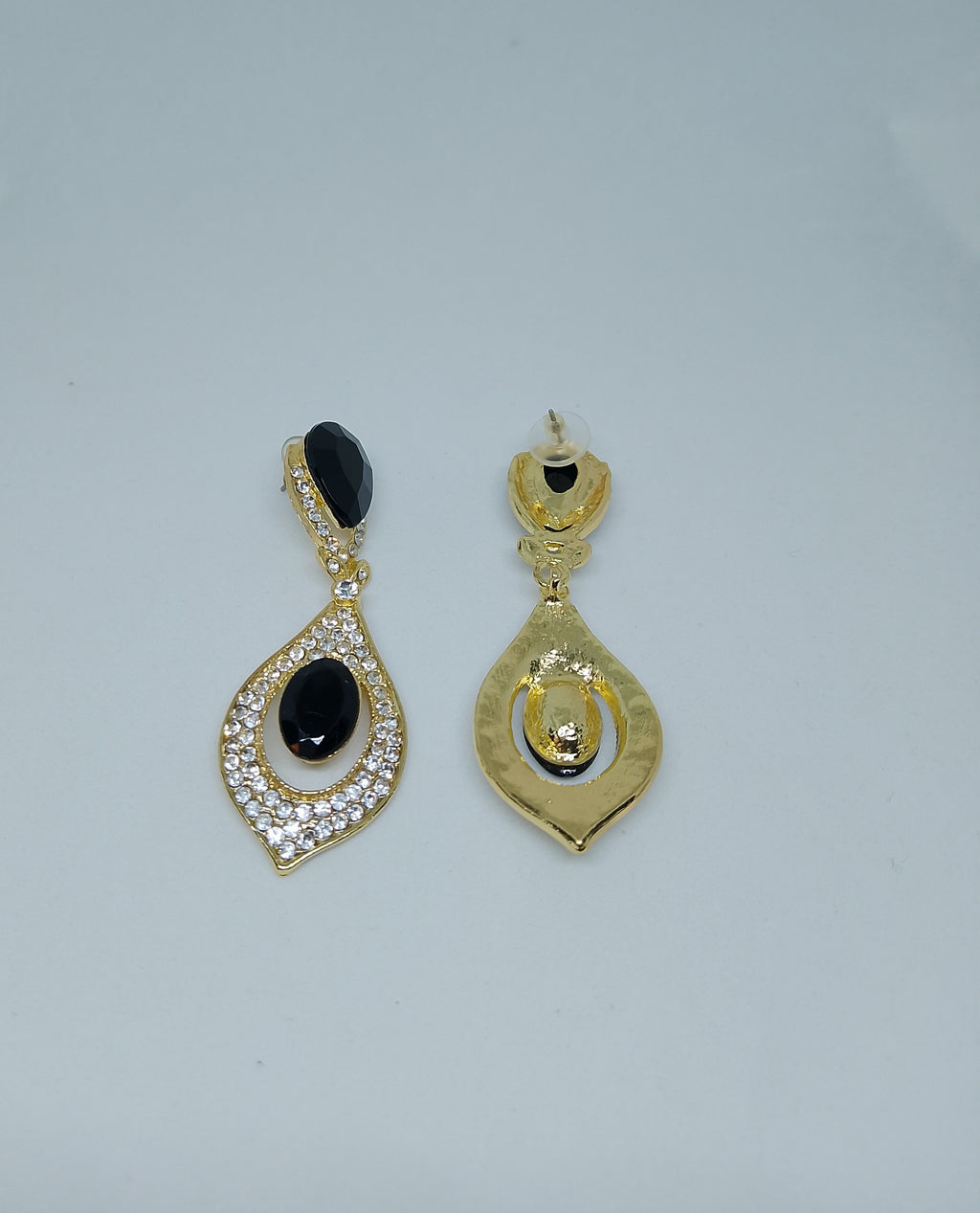 Black Pearl Top & Bottom Stone Shadow Gold Eclipse Teardrop Drop Earrings