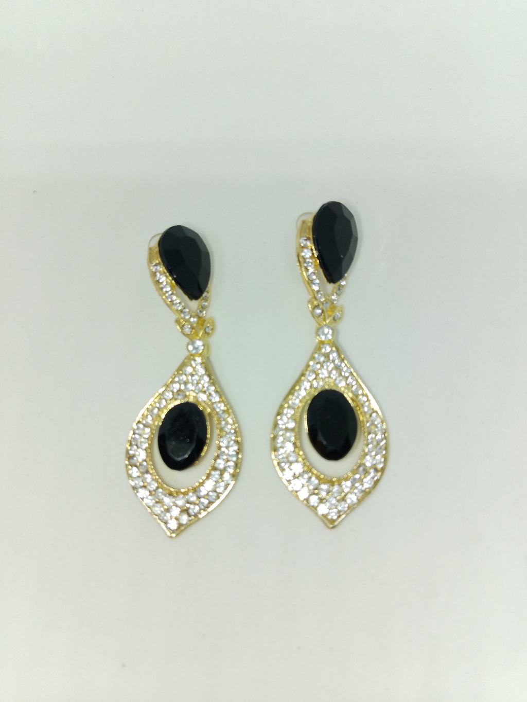 Black Pearl Top & Bottom Stone Shadow Gold Eclipse Teardrop Drop Earrings