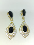 Black Pearl Top & Bottom Stone Shadow Gold Eclipse Teardrop Drop Earrings