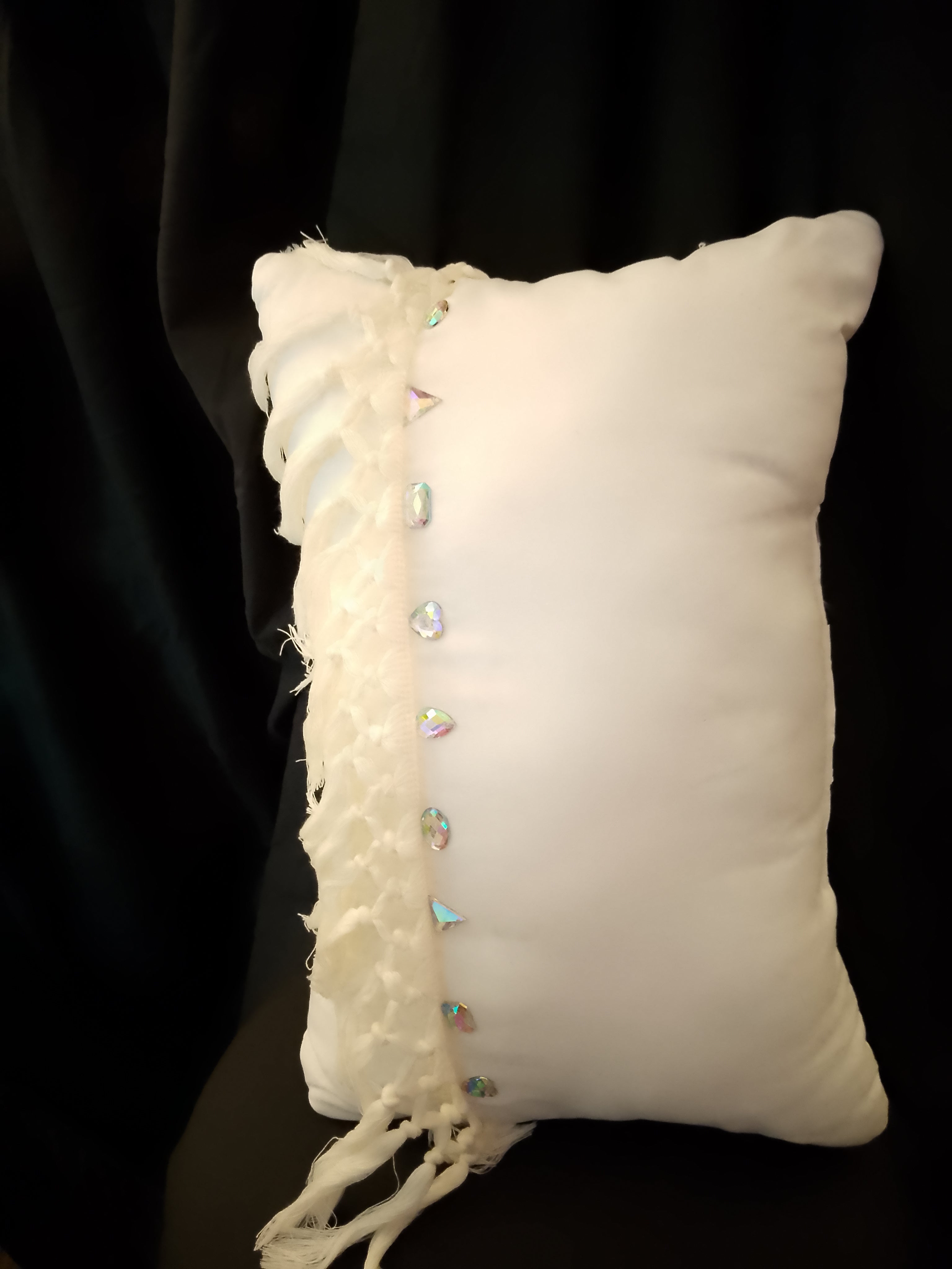 Whispering White Cloud Veil Crystal Macrame Throw Pillow