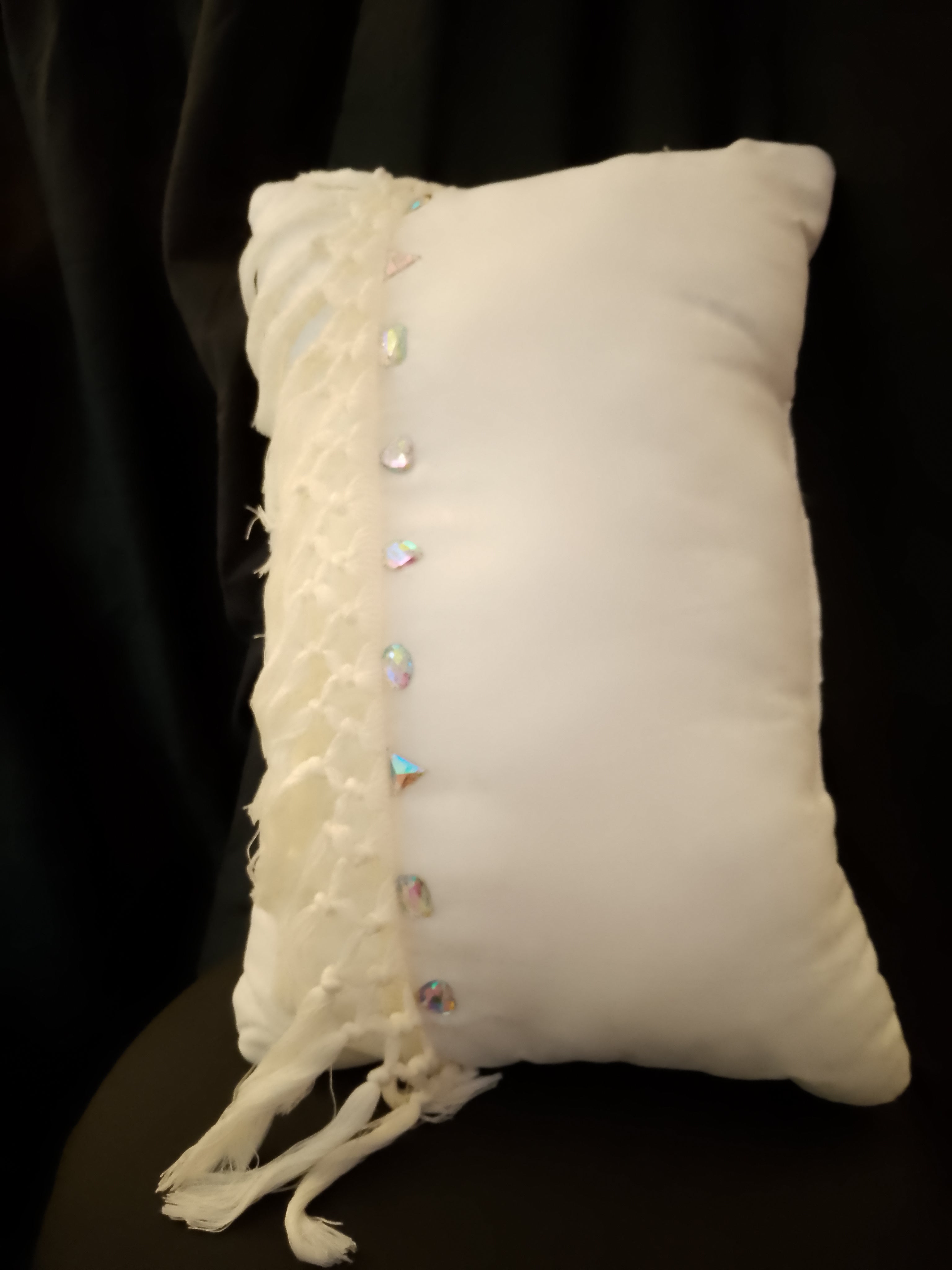 Whispering White Cloud Veil Crystal Macrame Throw Pillow