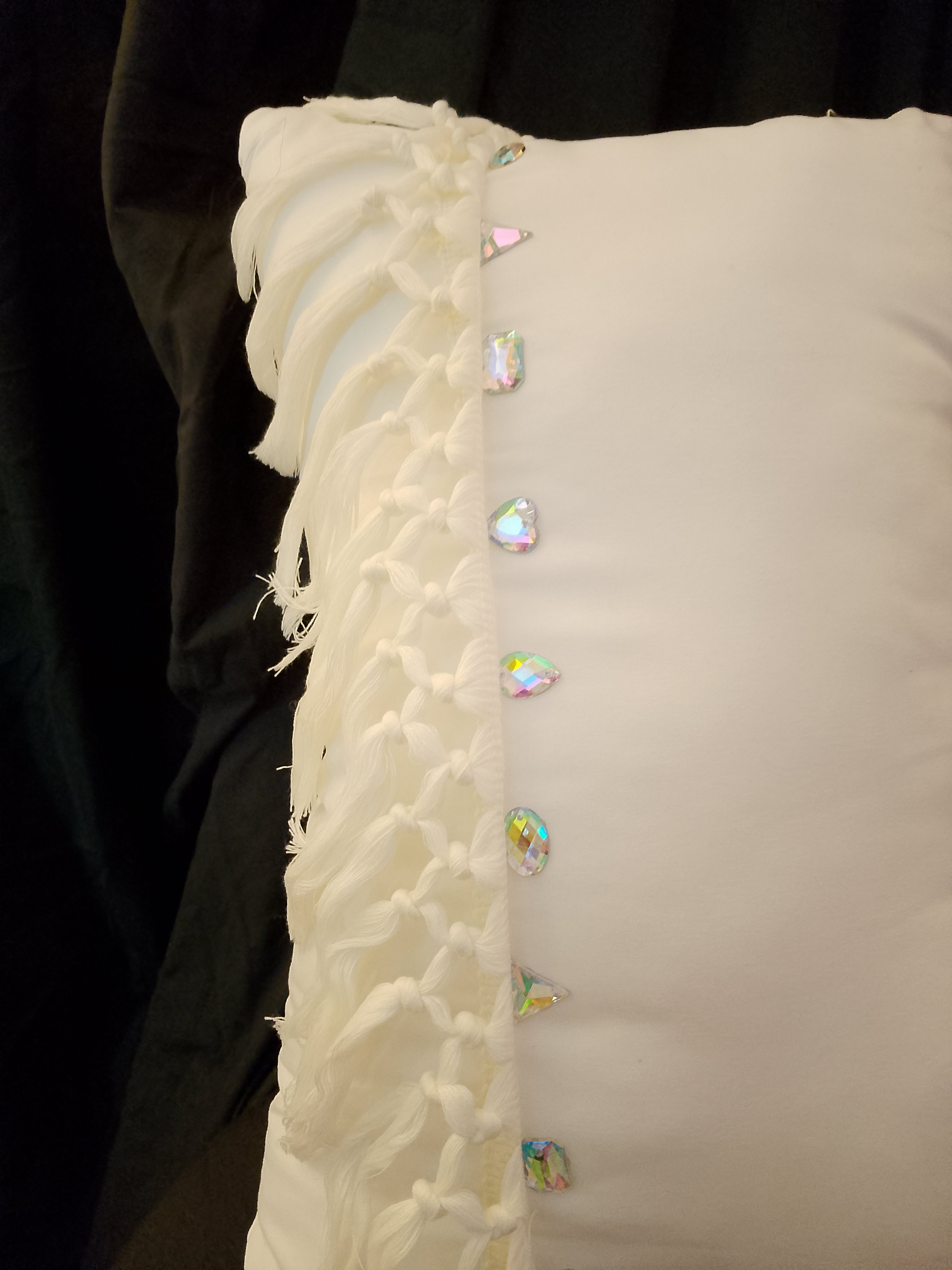 Whispering White Cloud Veil Crystal Macrame Throw Pillow