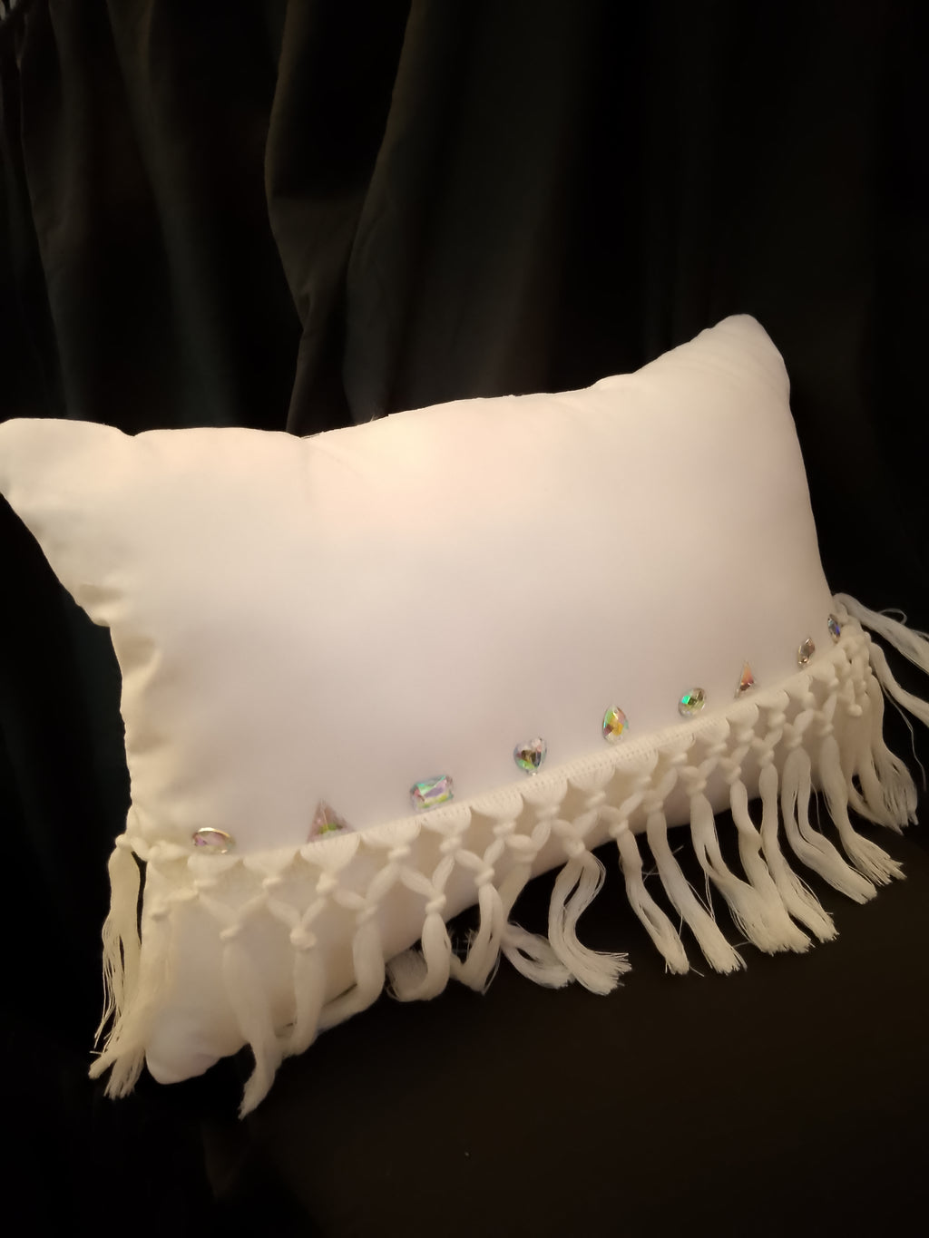 Whispering White Cloud Veil Crystal Macrame Throw Pillow