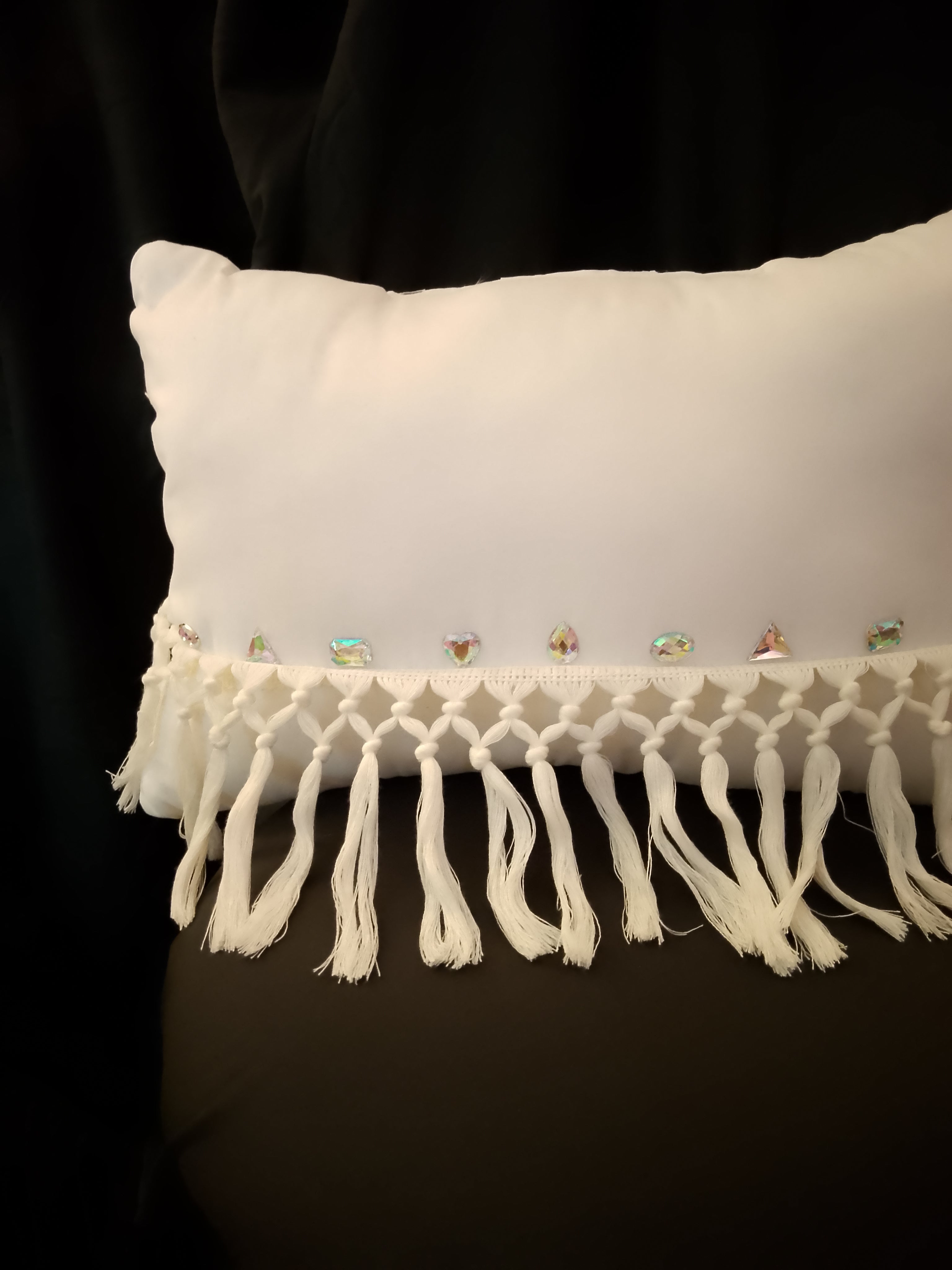 Whispering White Cloud Veil Crystal Macrame Throw Pillow