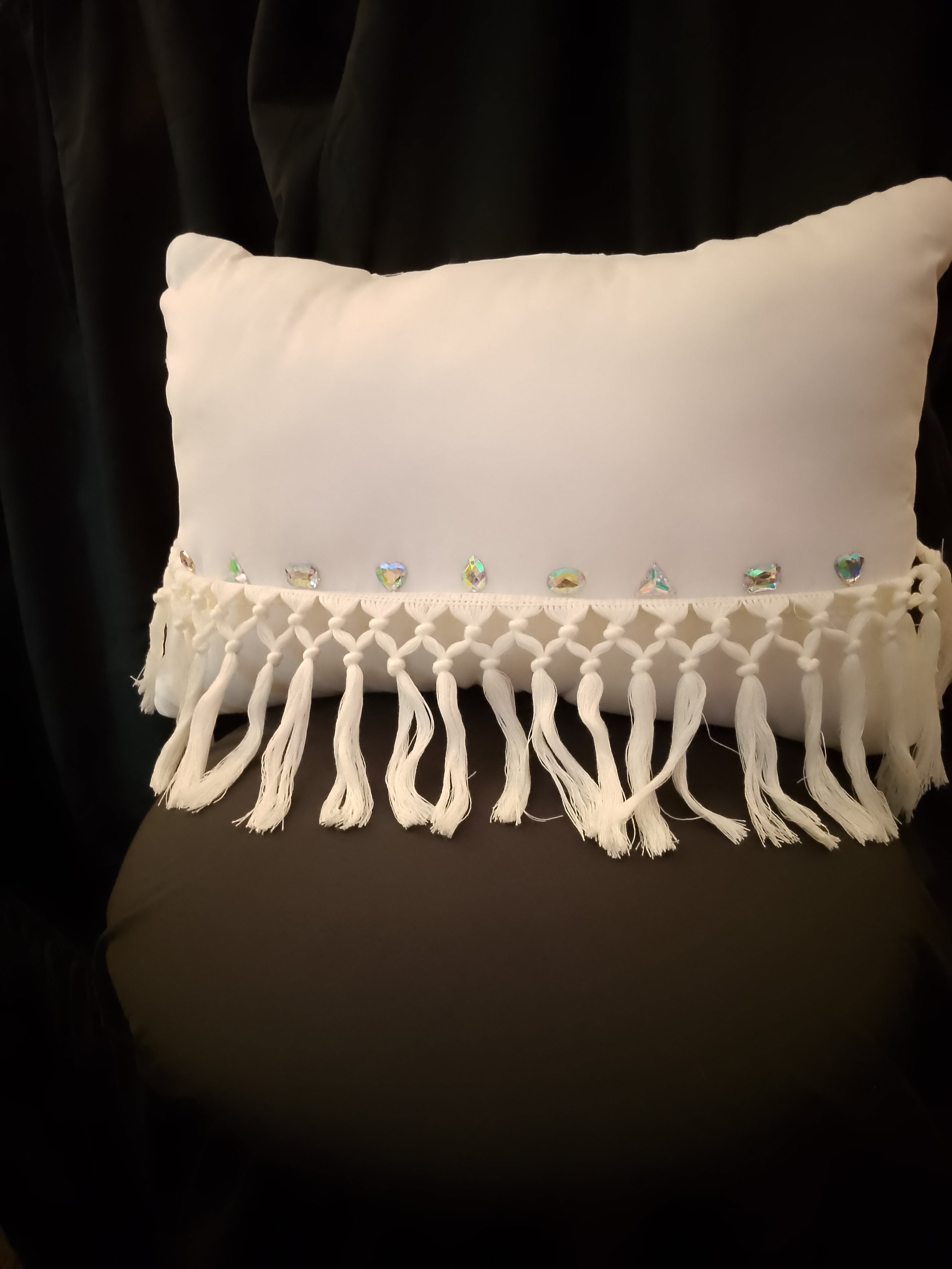 Whispering White Cloud Veil Crystal Macrame Throw Pillow
