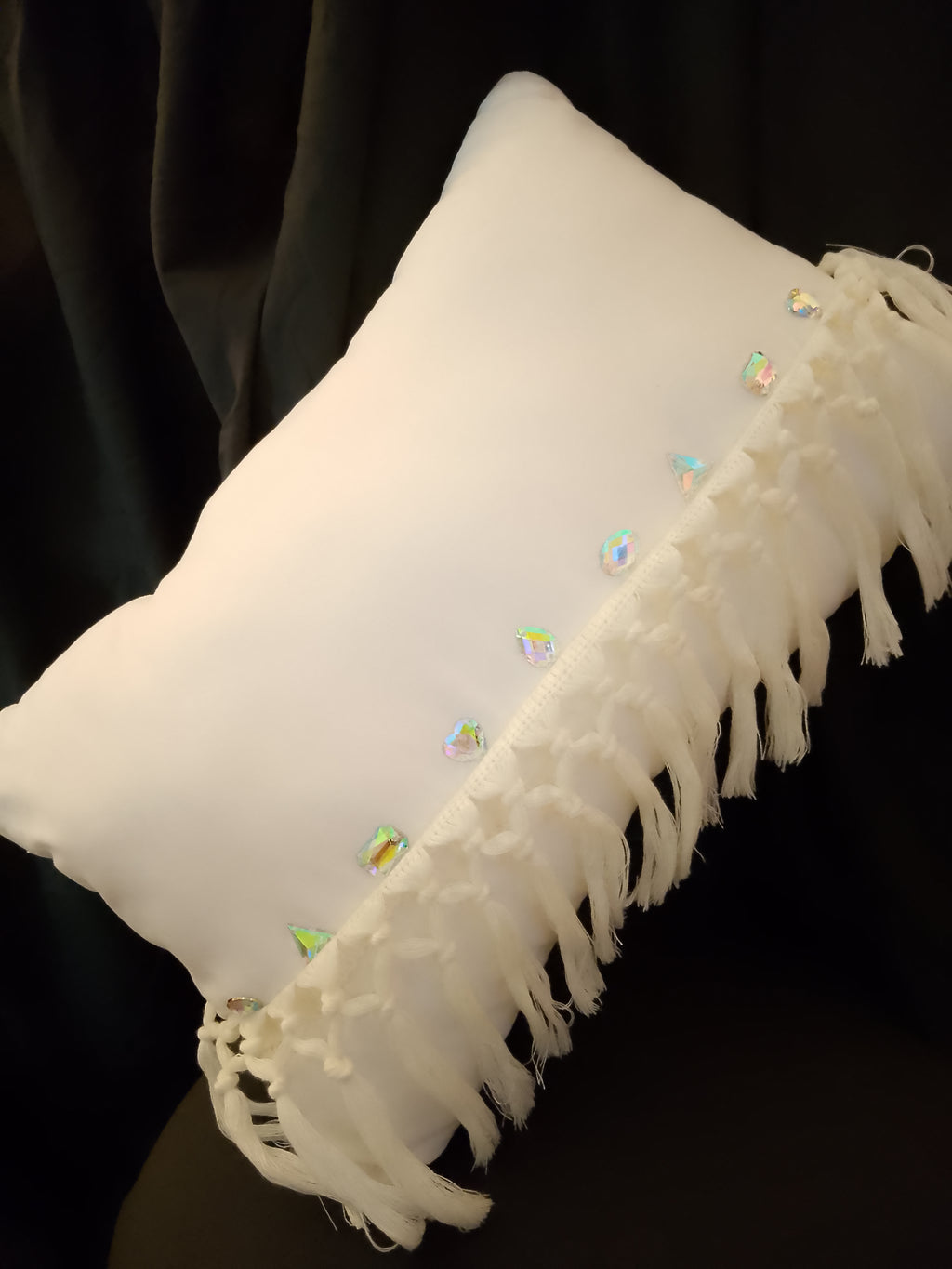 Whispering White Cloud Veil Crystal Macrame Throw Pillow