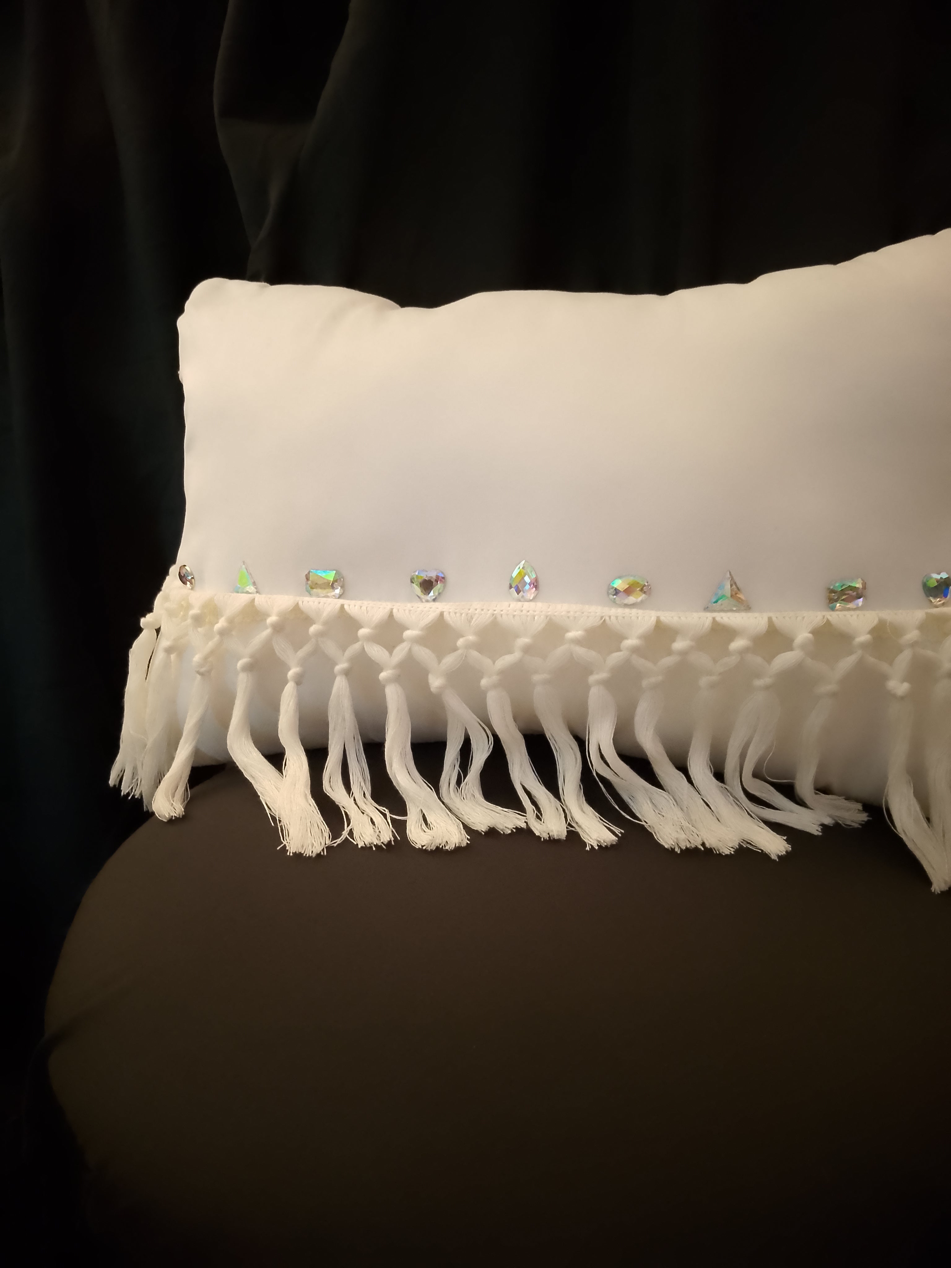 Whispering White Cloud Veil Crystal Macrame Throw Pillow