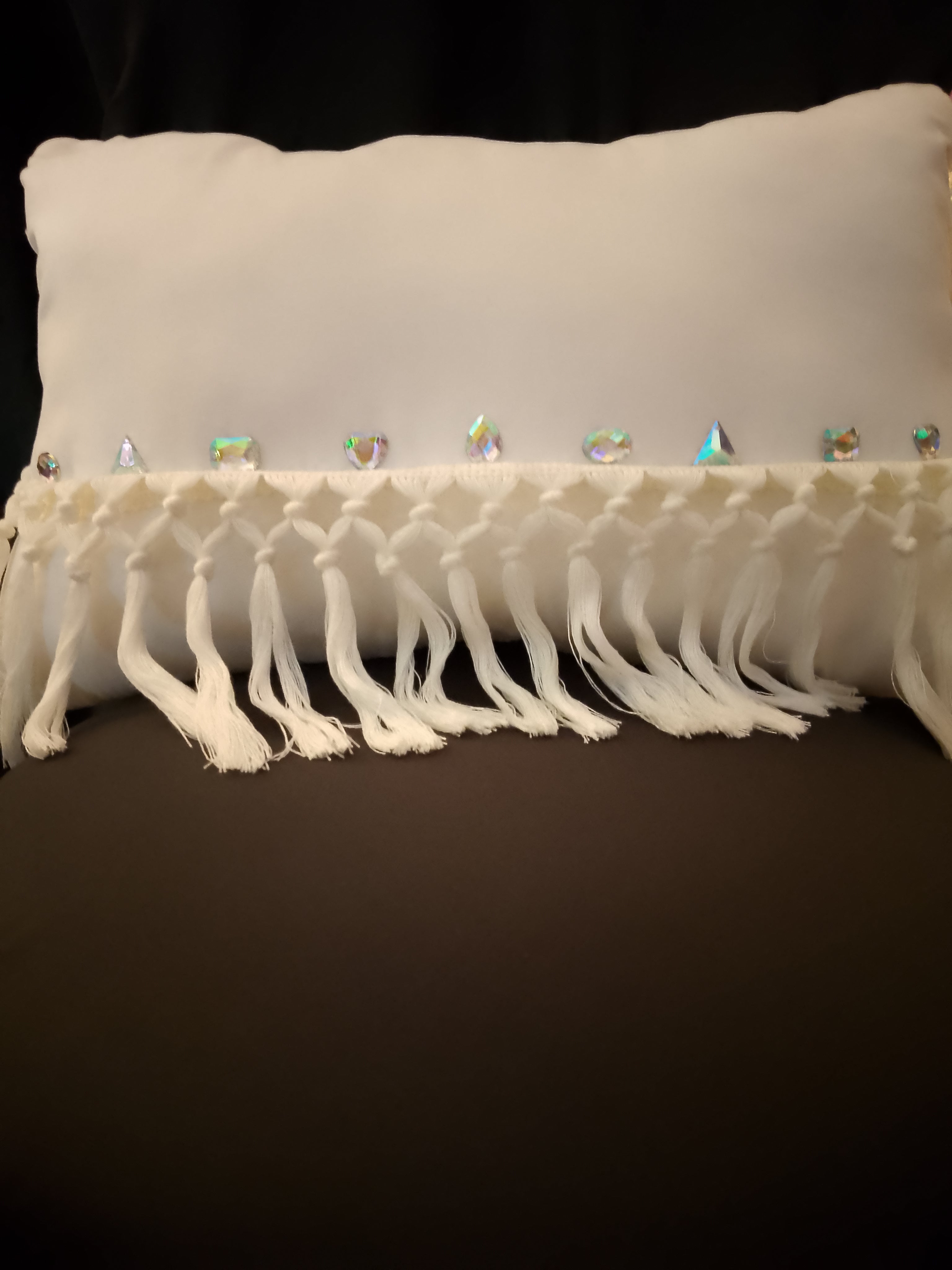 Whispering White Cloud Veil Crystal Macrame Throw Pillow