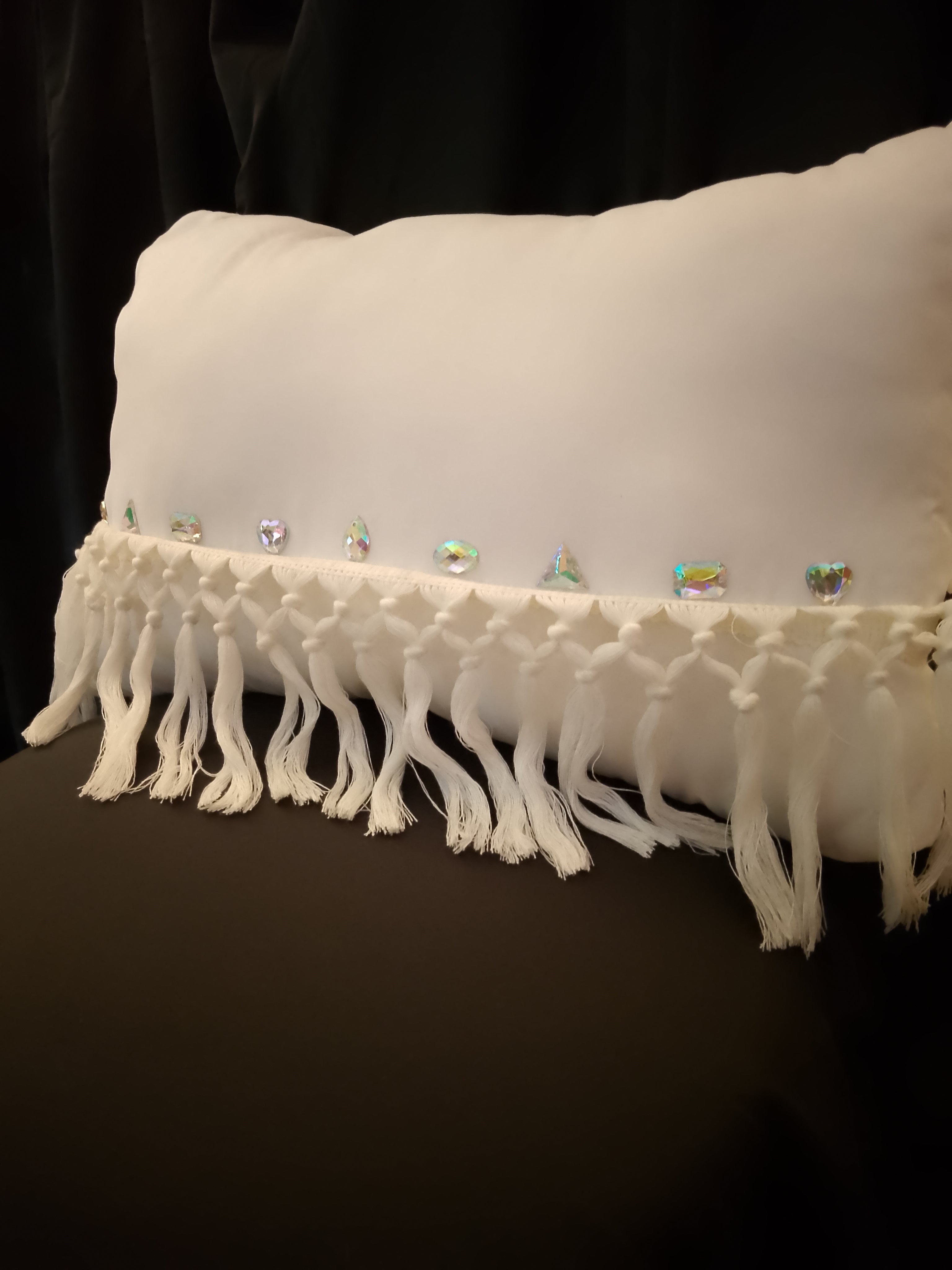 Whispering White Cloud Veil Crystal Macrame Throw Pillow