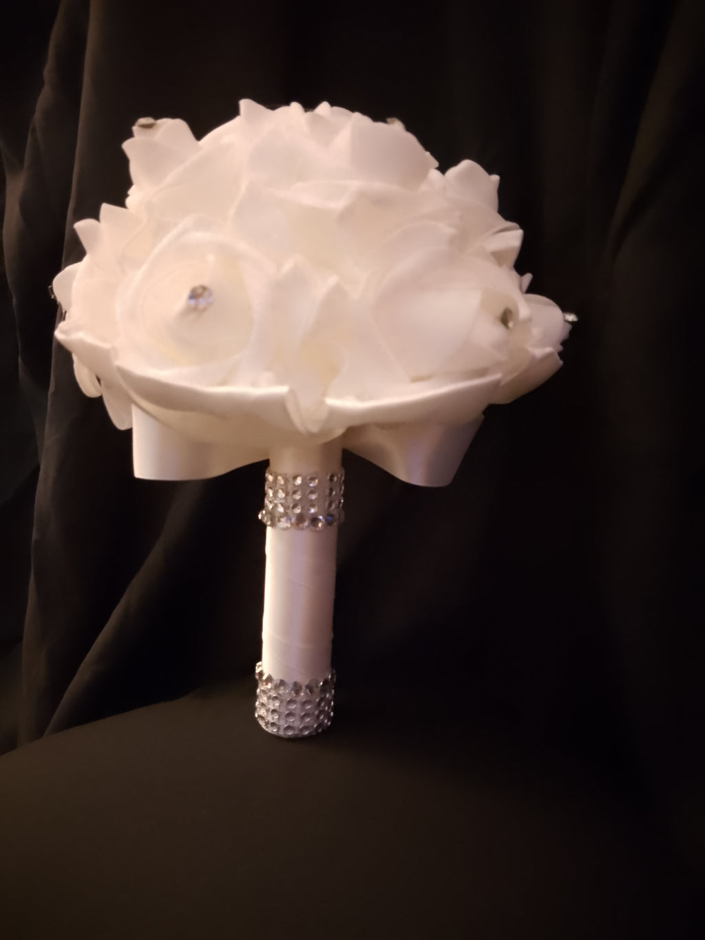 Wedding Bliss - White Bridal Hair Comb Veil, Silk Roses Bouquet, Garter Belts Set