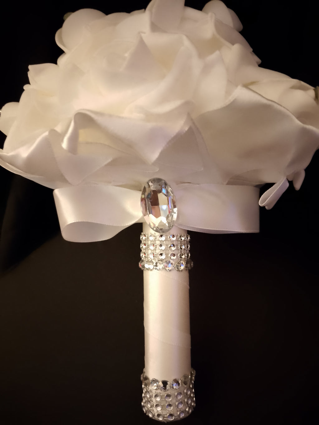Wedding Bliss - White Bridal Hair Comb Veil, Silk Roses Bouquet, Garter Belts Set