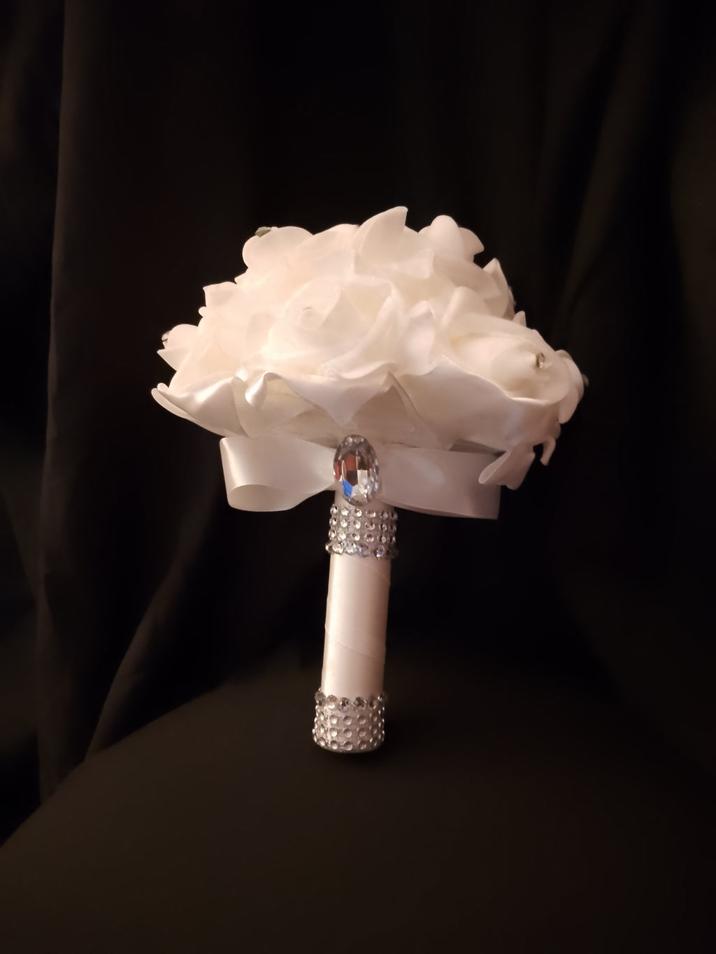 Wedding Bliss - White Bridal Hair Comb Veil, Silk Roses Bouquet, Garter Belts Set