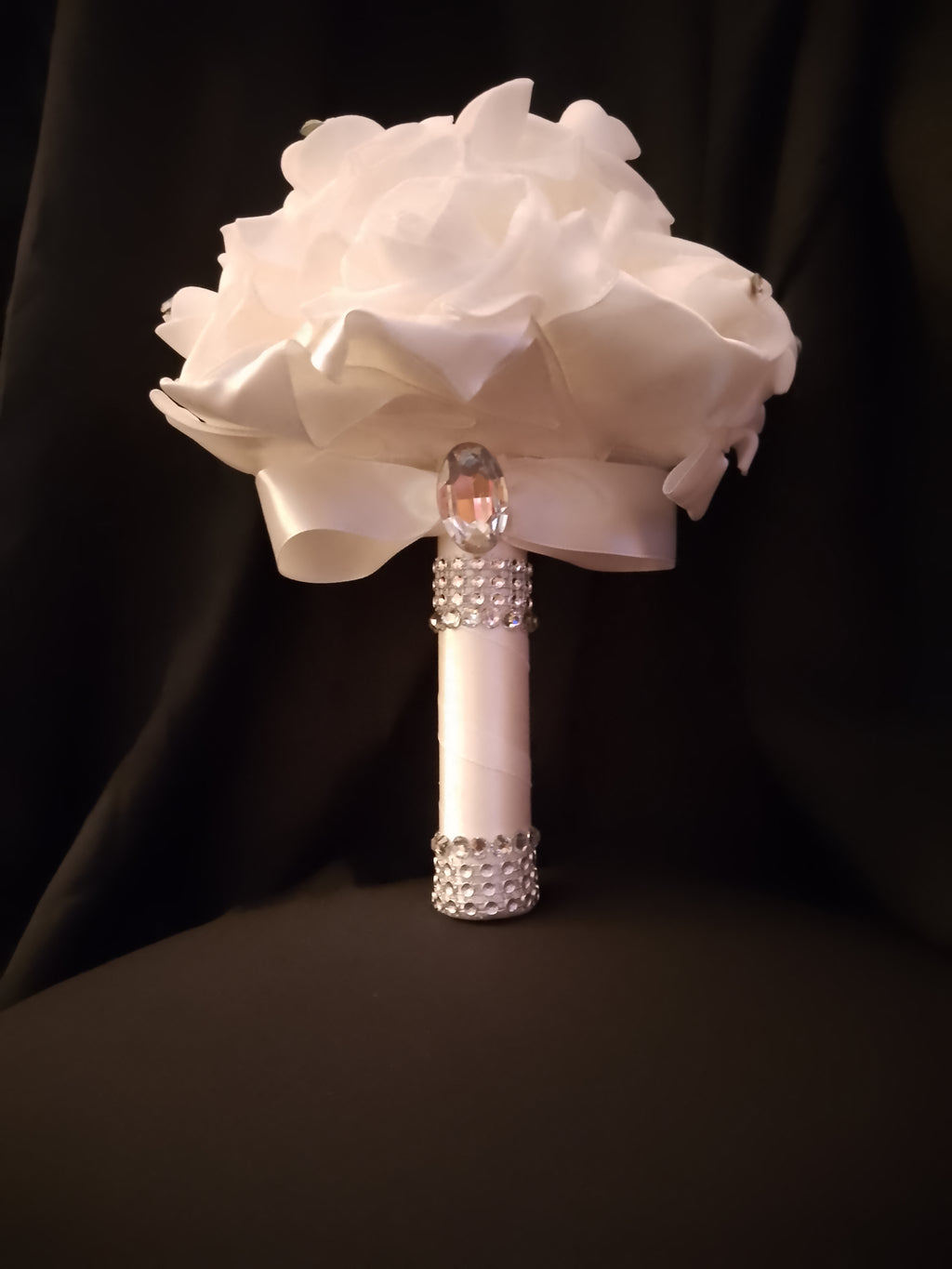 Wedding Bliss - White Bridal Hair Comb Veil, Silk Roses Bouquet, Garter Belts Set