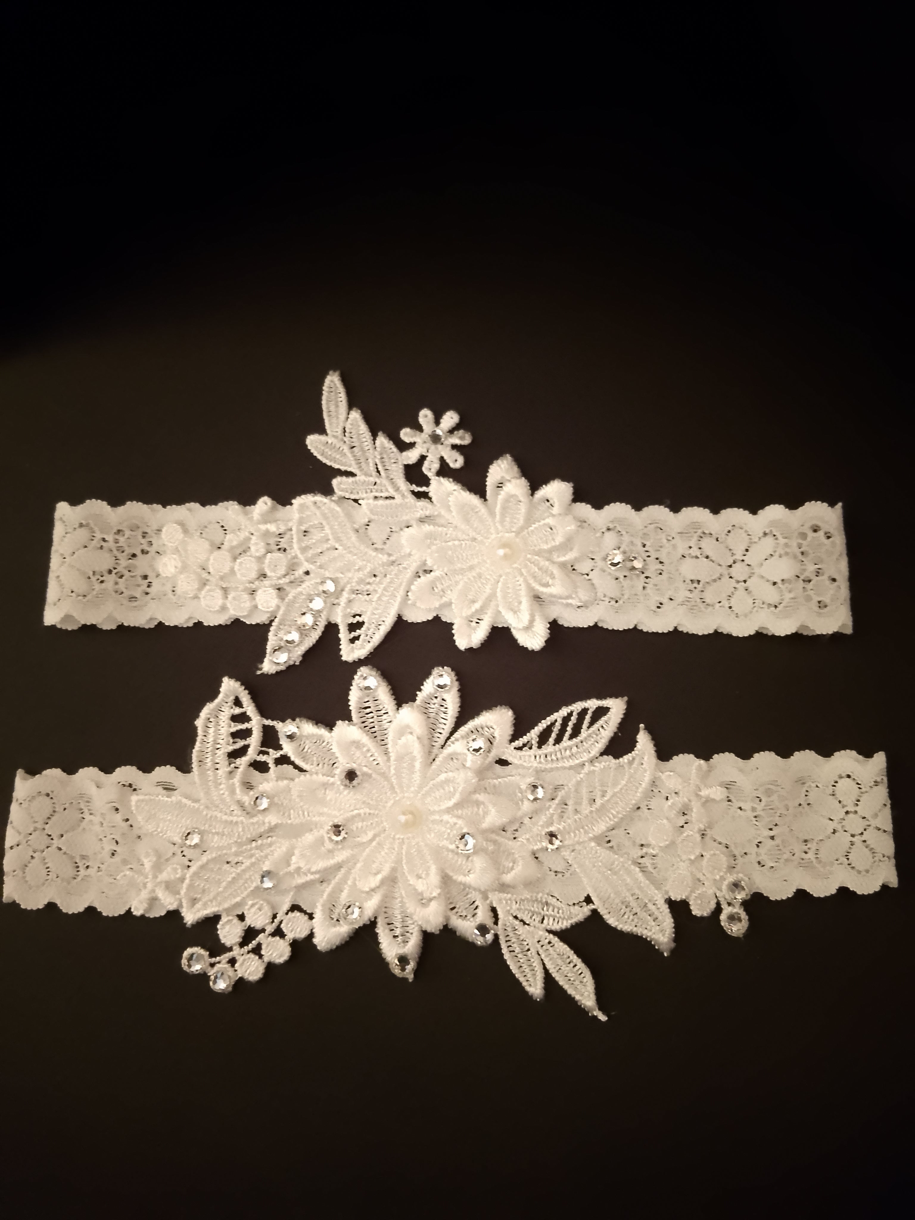 Wedding Bliss - White Bridal Hair Comb Veil, Silk Roses Bouquet, Garter Belts Set
