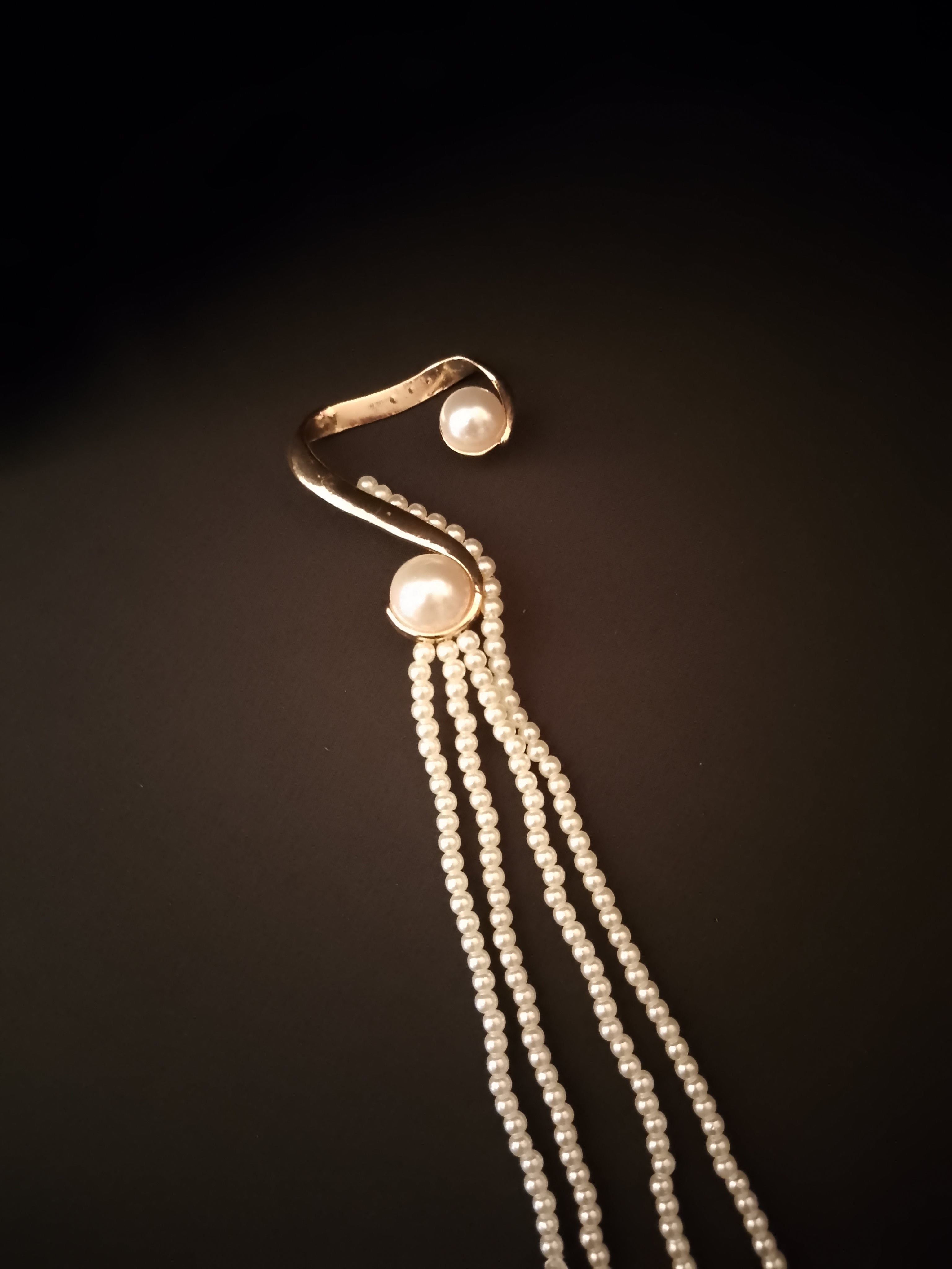 Tide Pearl Multi-Bead Strand Cascade Drop Dangle (Single) Clip On Earring