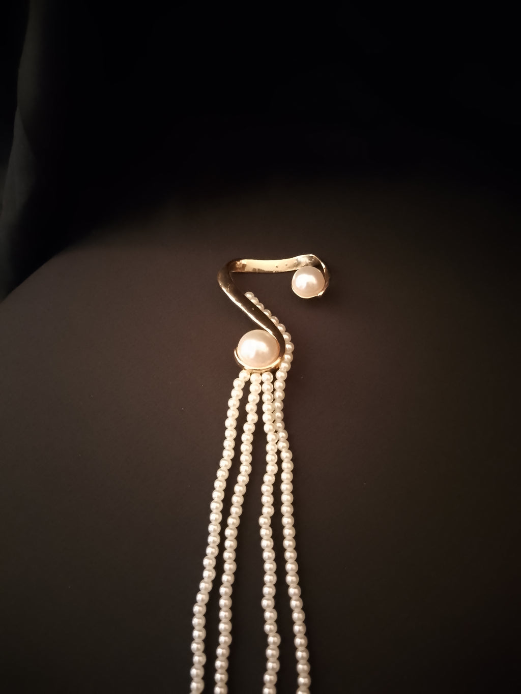 Tide Pearl Multi-Bead Strand Cascade Drop Dangle (Single) Clip On Earring