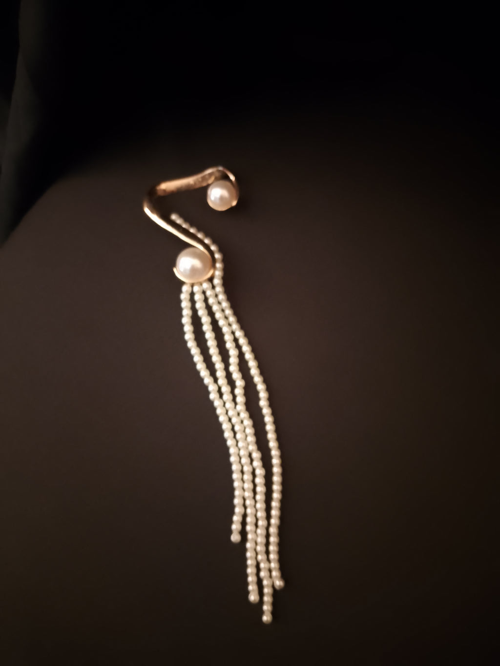 Tide Pearl Multi-Bead Strand Cascade Drop Dangle (Single) Clip On Earring