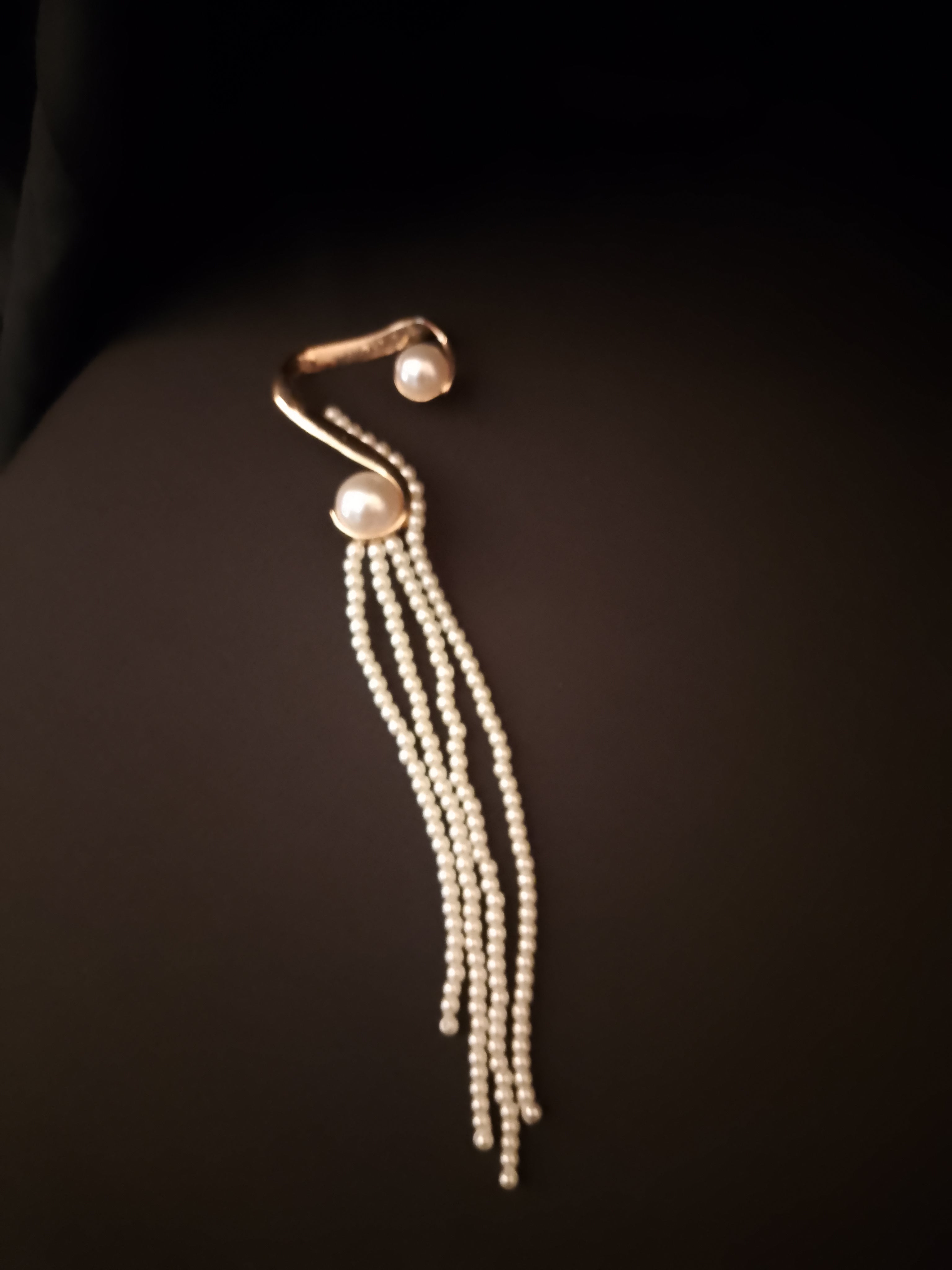 Tide Pearl Multi-Bead Strand Cascade Drop Dangle (Single) Clip On Earring