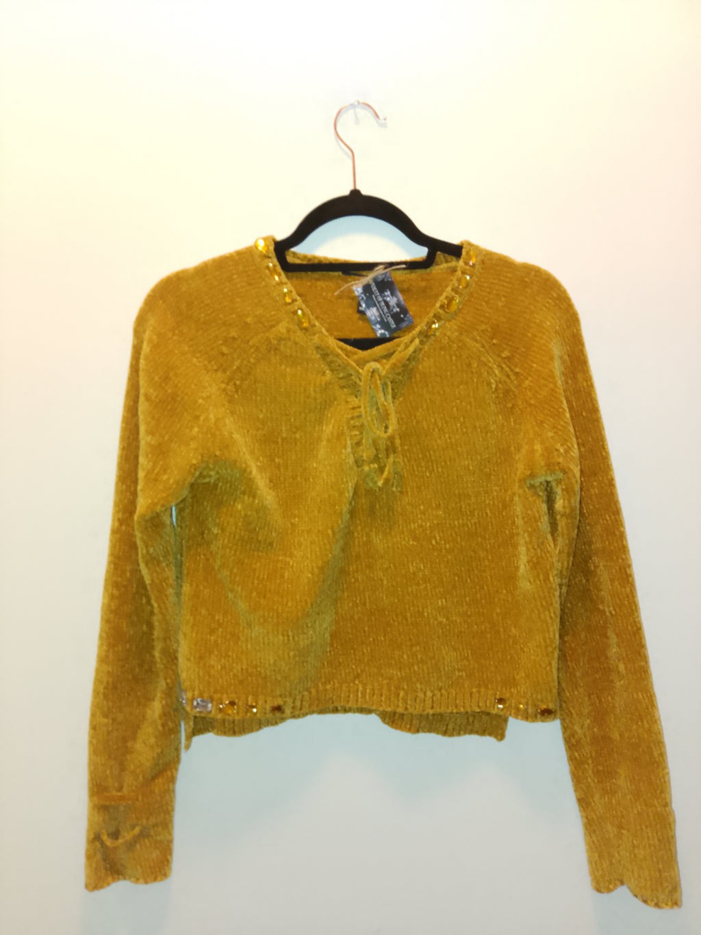 Golden Butter Cup Women's Long Sleeve Plush Velvet Yarn Knit Sweater