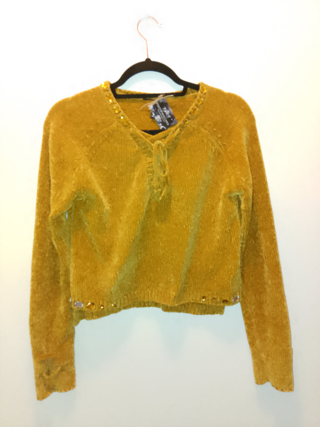 Golden Butter Cup Women's Long Sleeve Plush Velvet Yarn Knit Sweater