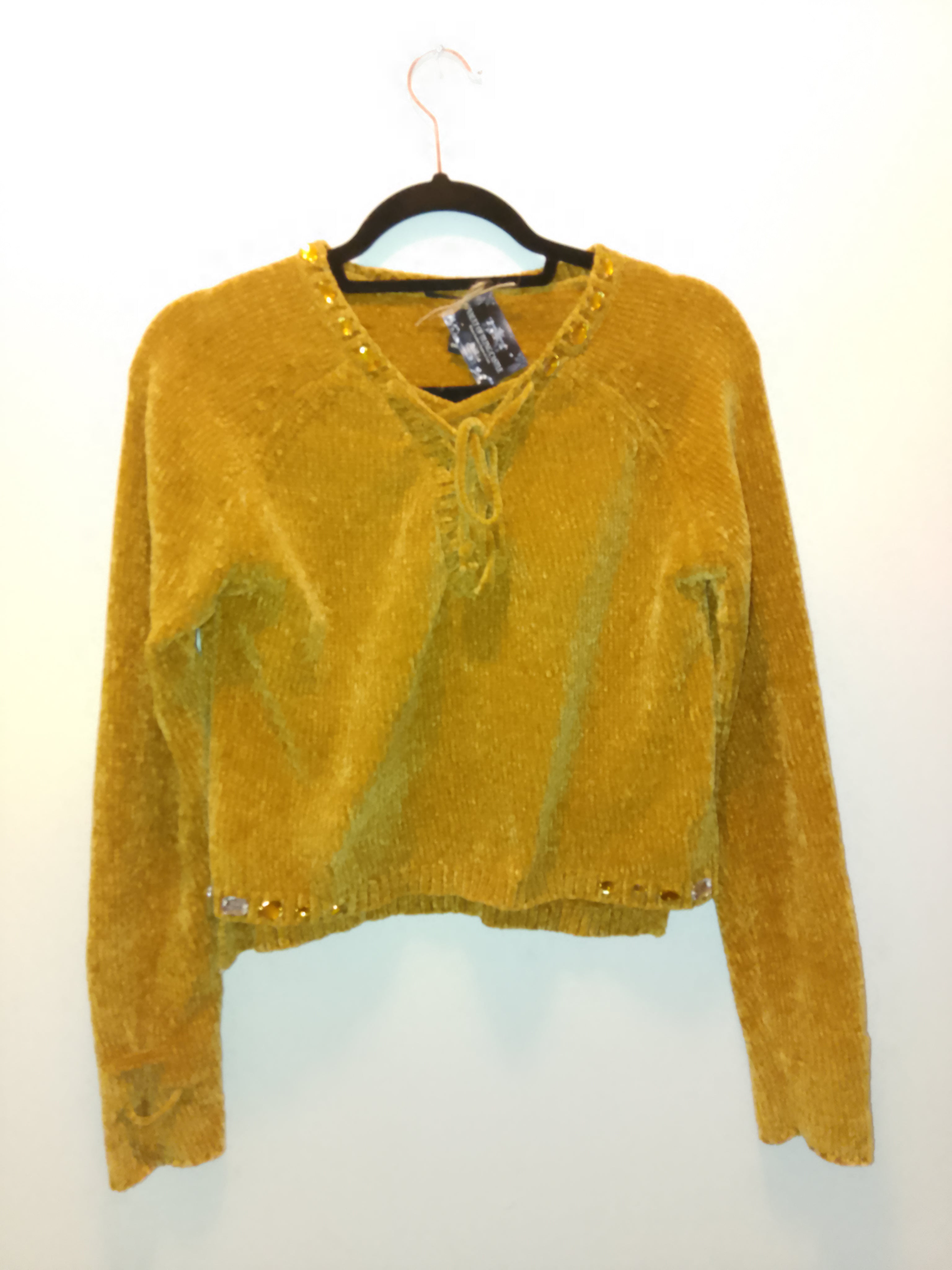 Golden Butter Cup Women's Long Sleeve Plush Velvet Yarn Knit Sweater