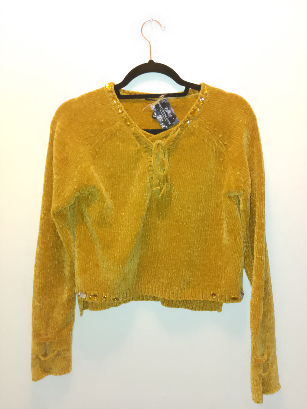 Golden Butter Cup Women's Long Sleeve Plush Velvet Yarn Knit Sweater