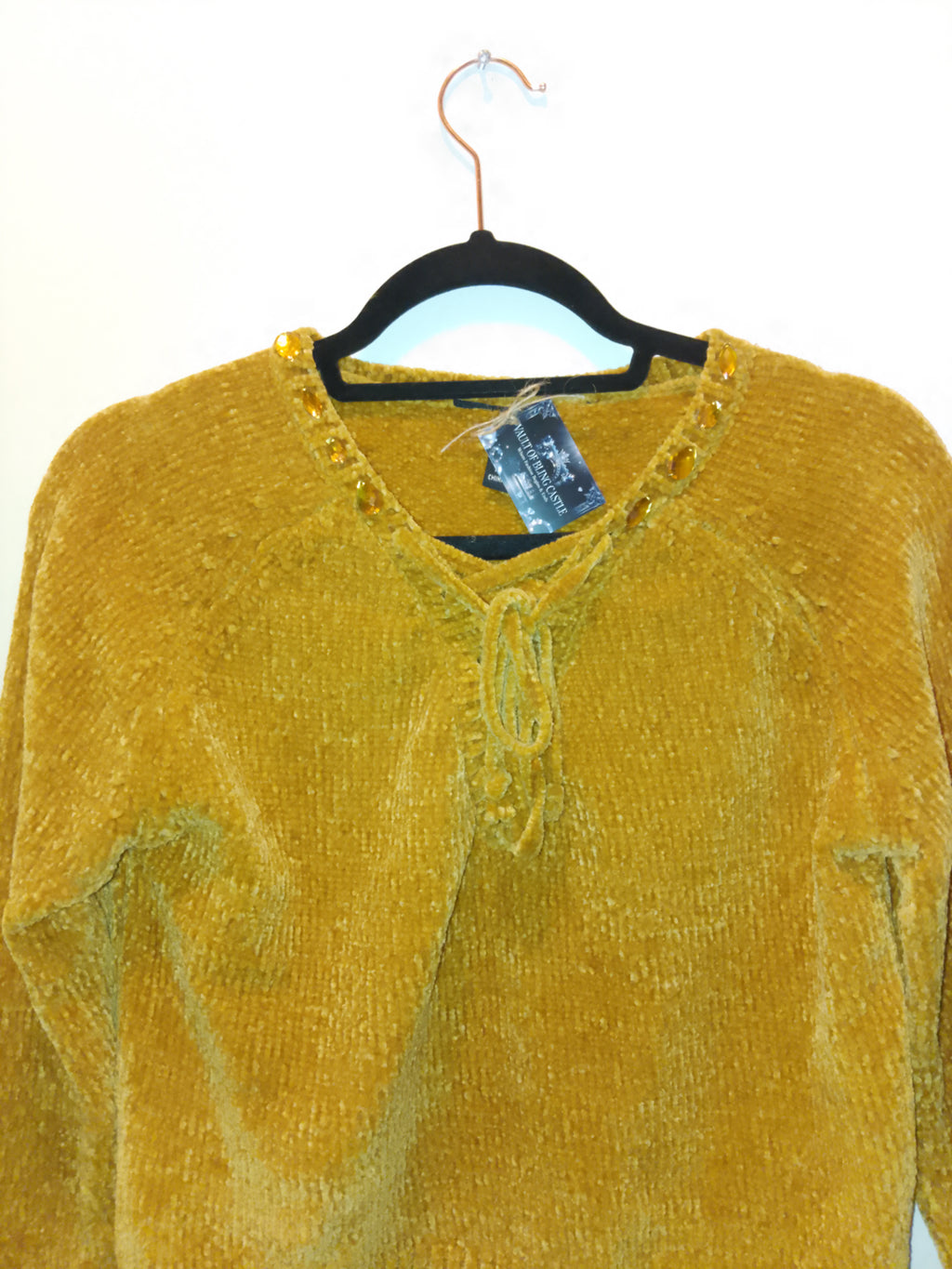 Golden Butter Cup Women's Long Sleeve Plush Velvet Yarn Knit Sweater