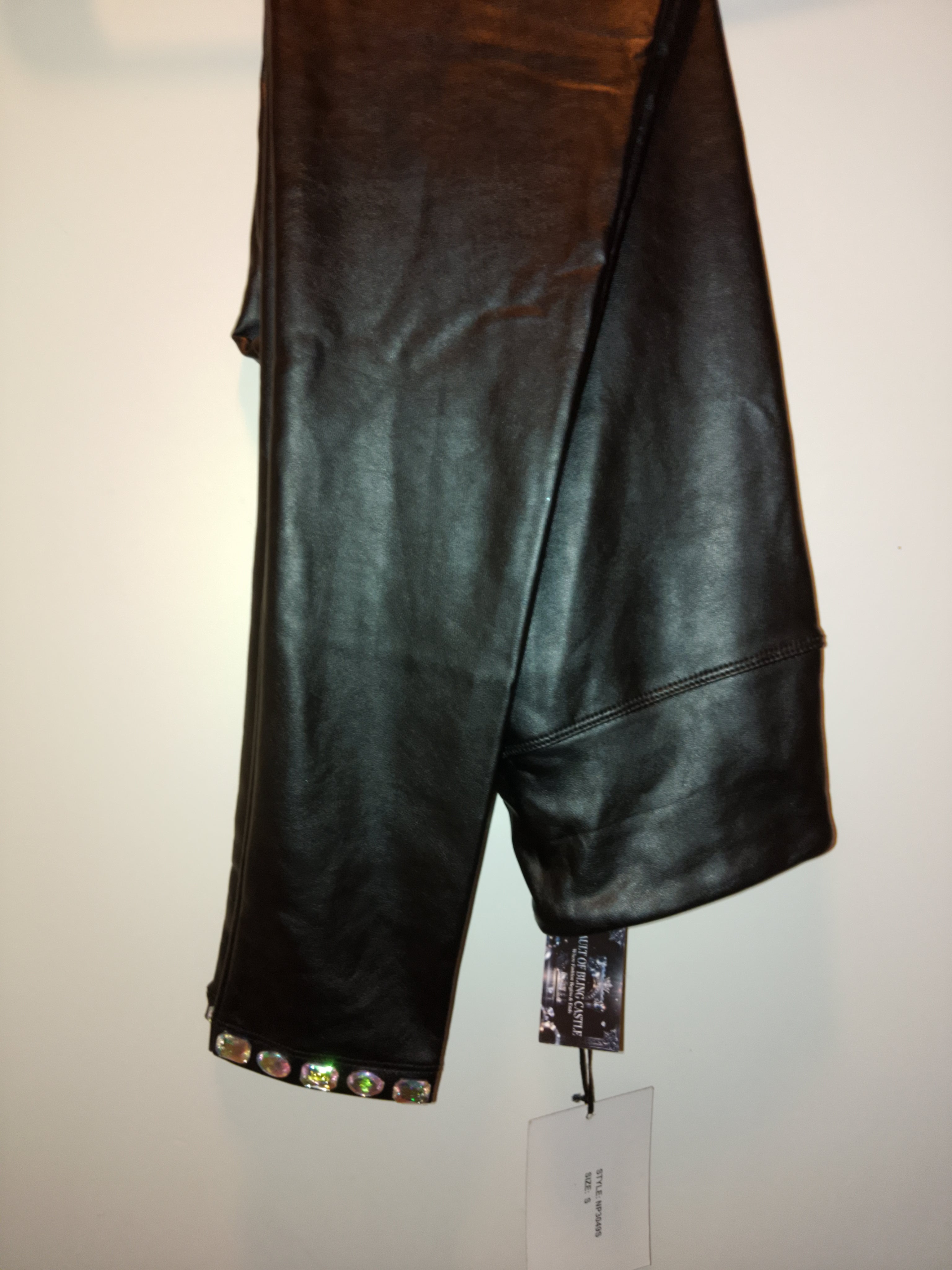 Out On The Town Trendy Black Faux Leather Stretch Bottom Pants