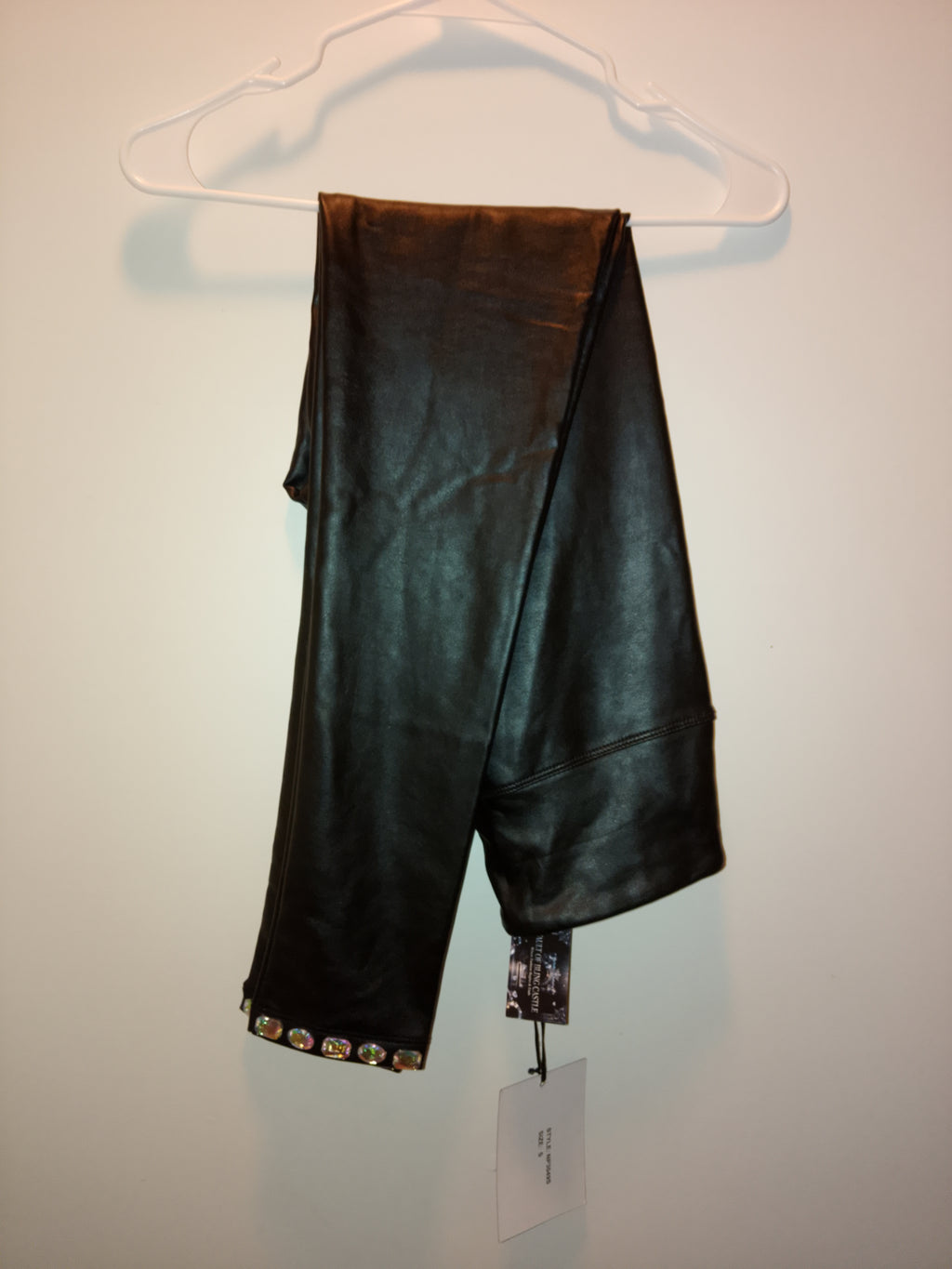 Out On The Town Trendy Black Faux Leather Stretch Bottom Pants