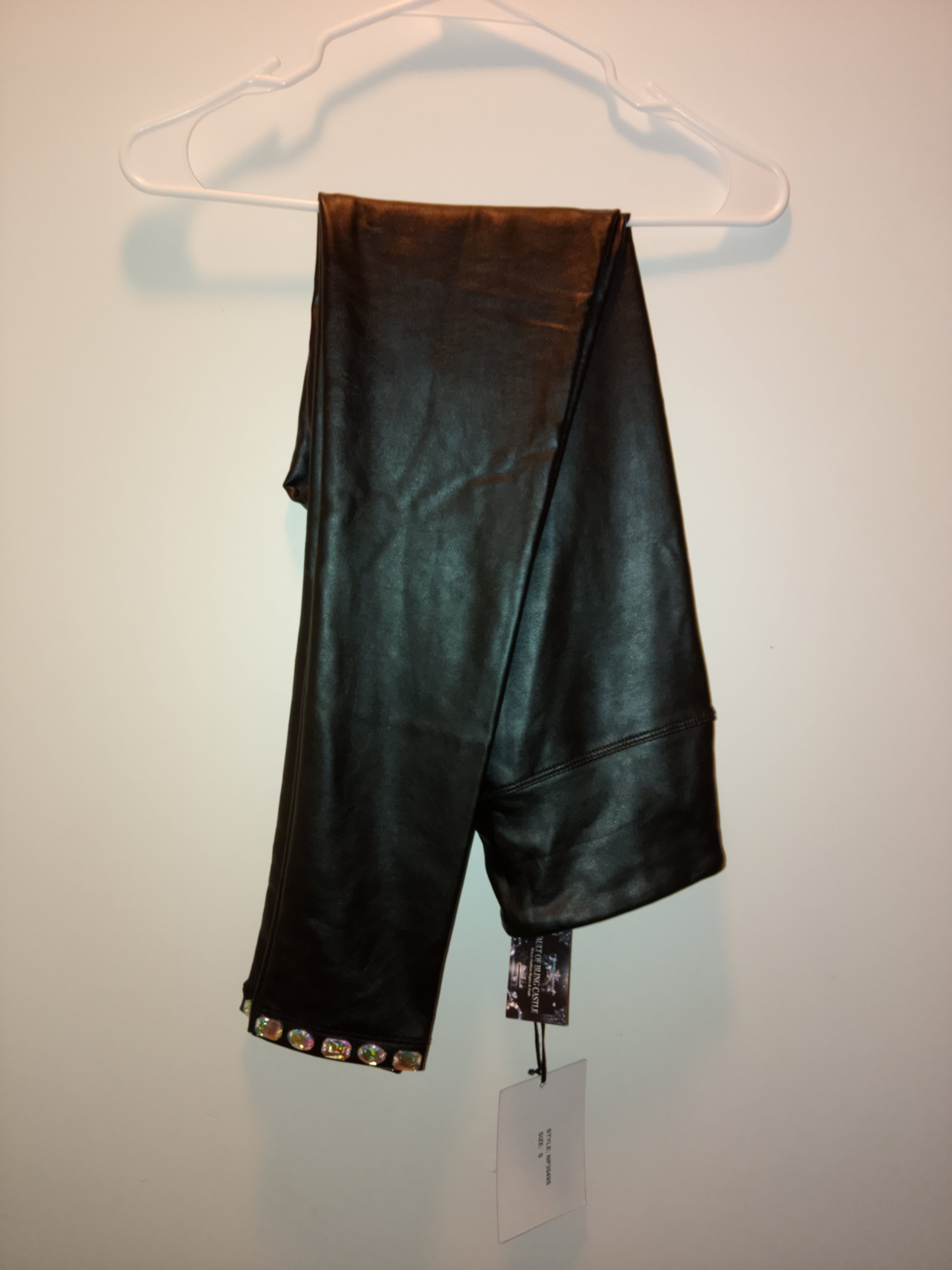 Out On The Town Trendy Black Faux Leather Stretch Bottom Pants