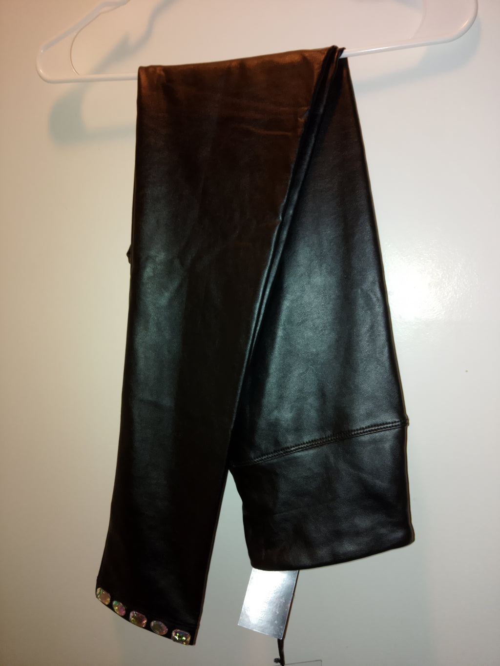 Out On The Town Trendy Black Faux Leather Stretch Bottom Pants
