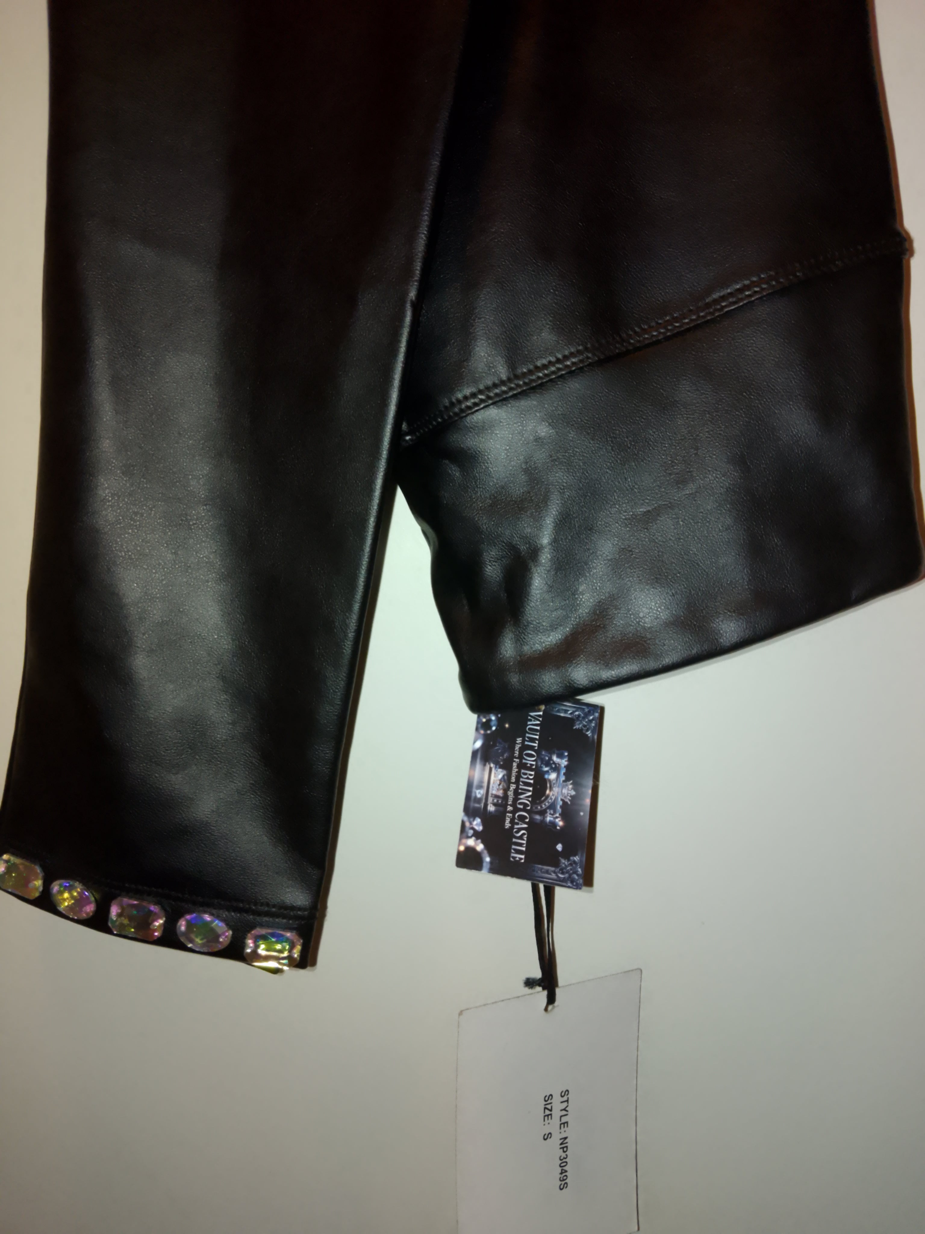 Out On The Town Trendy Black Faux Leather Stretch Bottom Pants
