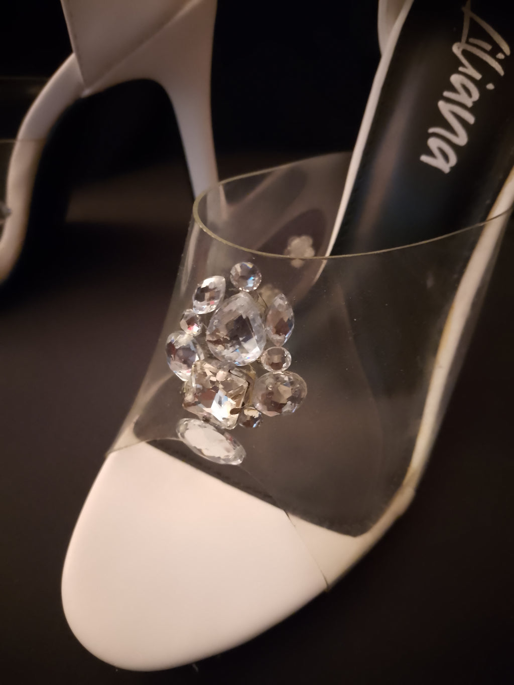 Naughty Or Nice White & Silver Thick Ankle Strap Stiletto Heel Pumps