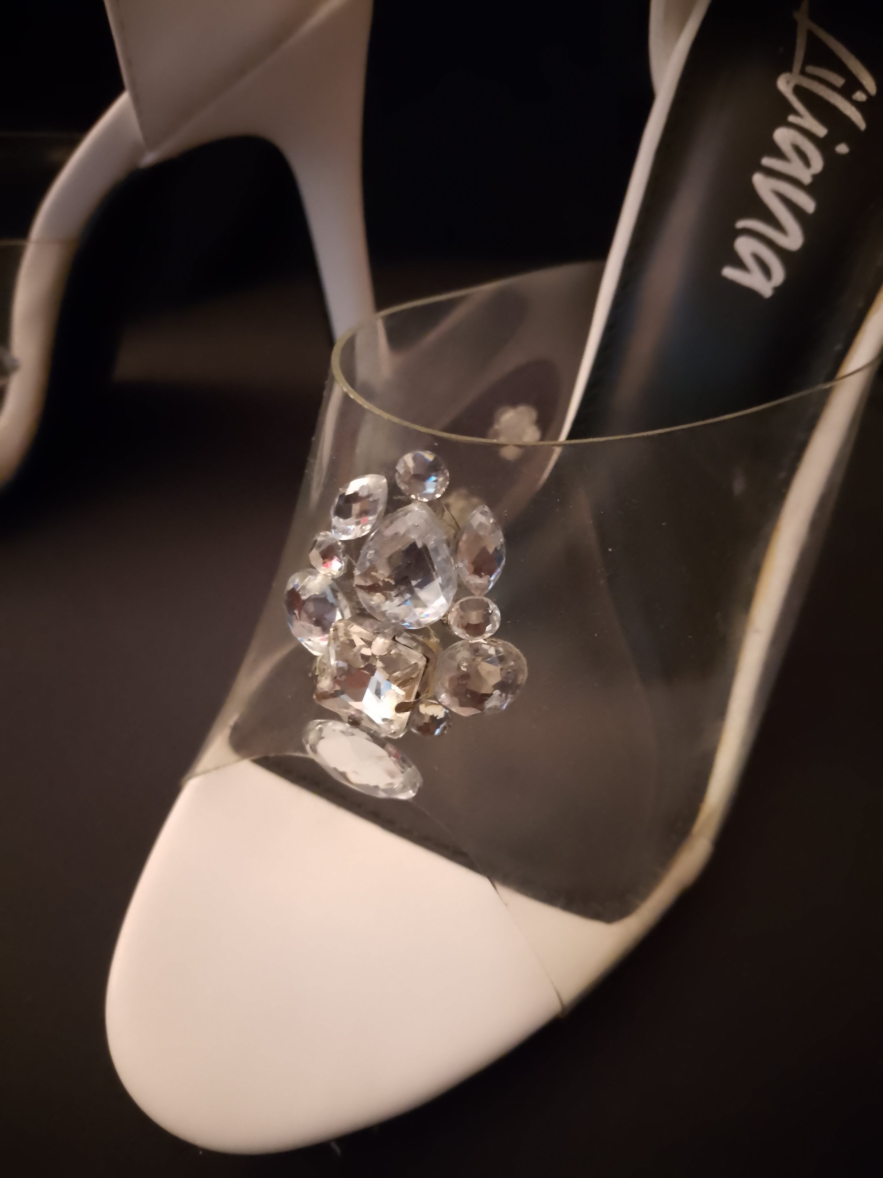 Naughty Or Nice White & Silver Thick Ankle Strap Stiletto Heel Pumps