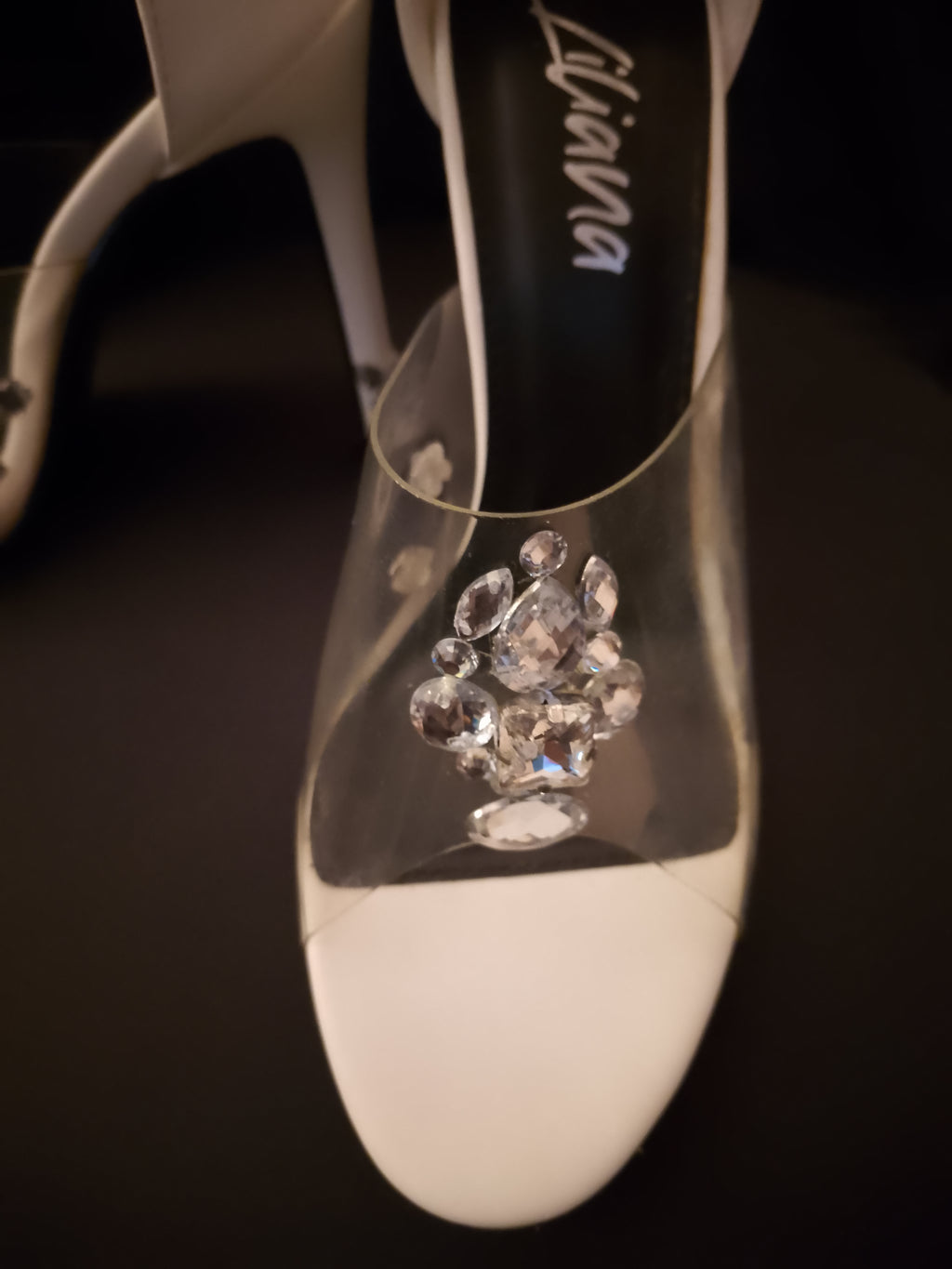 Naughty Or Nice White & Silver Thick Ankle Strap Stiletto Heel Pumps