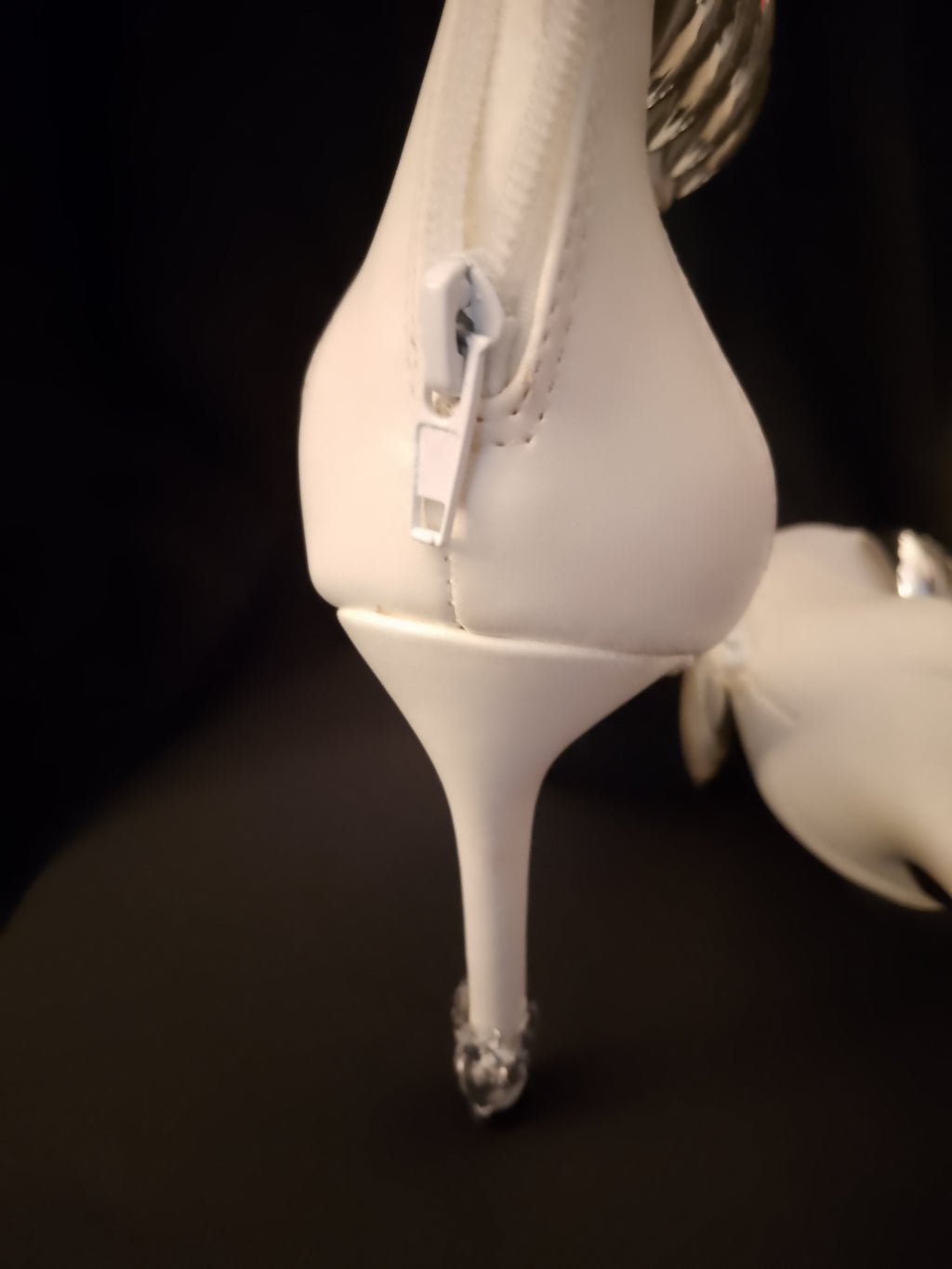 Naughty Or Nice White & Silver Thick Ankle Strap Stiletto Heel Pumps