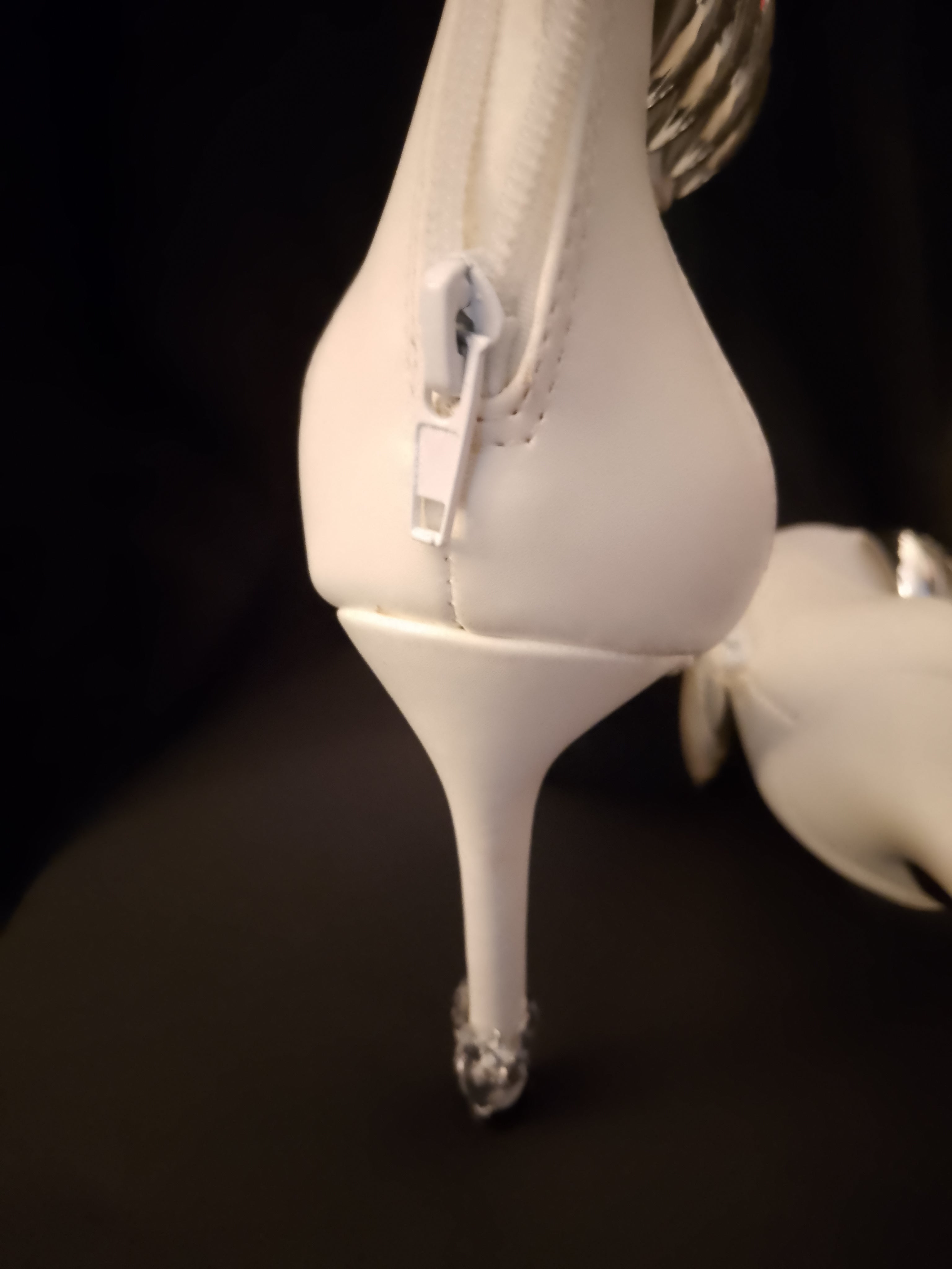 Naughty Or Nice White & Silver Thick Ankle Strap Stiletto Heel Pumps