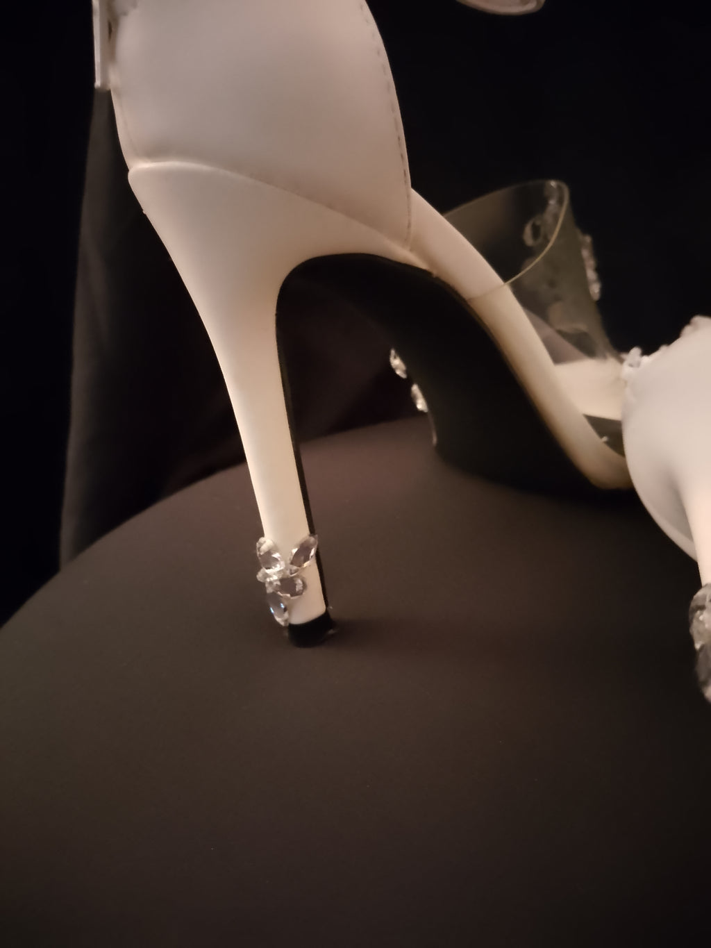 Naughty Or Nice White & Silver Thick Ankle Strap Stiletto Heel Pumps