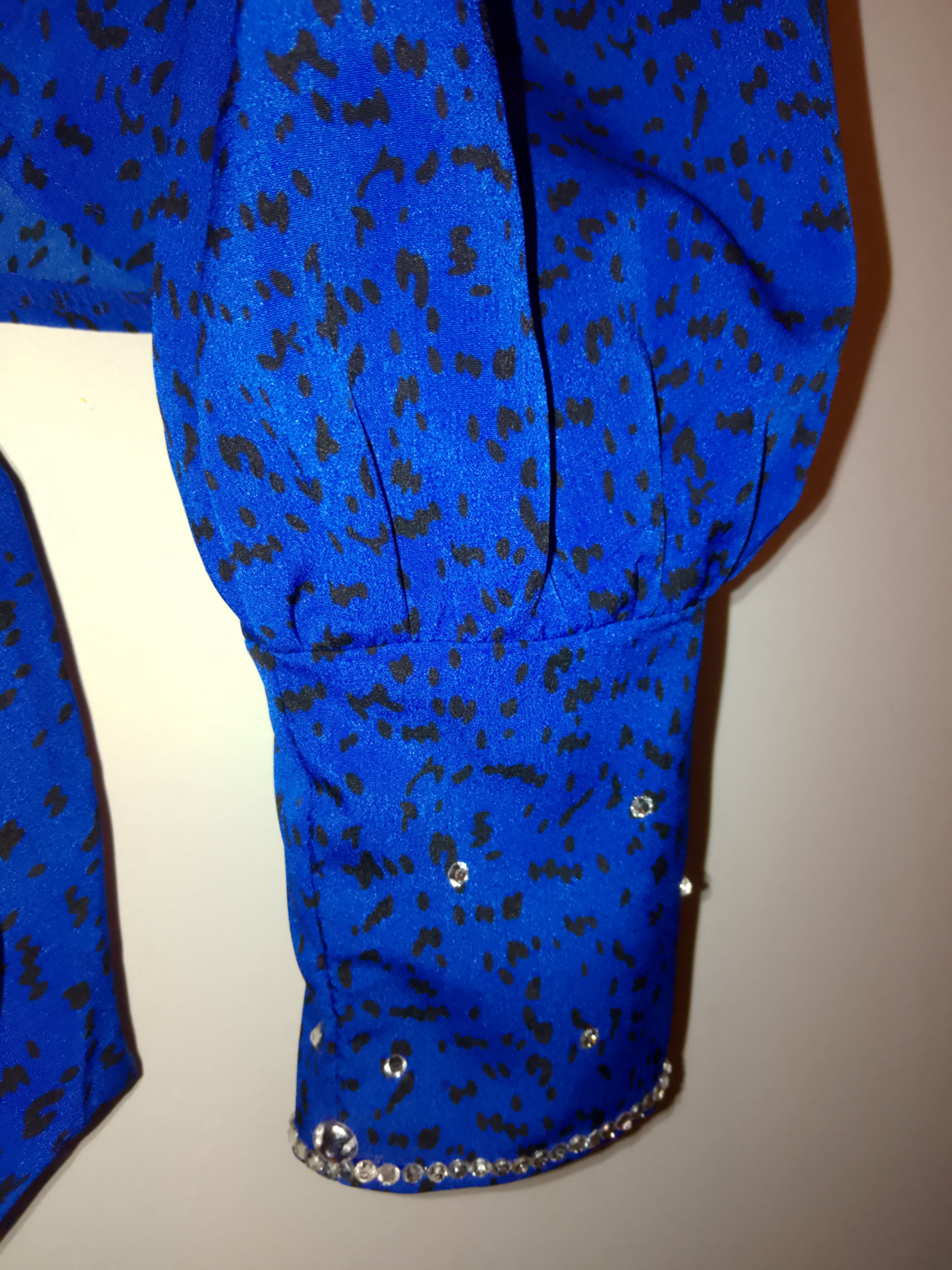 Old Money Imperial Blue Shimmer Long Sleeve  Crop Top Blouse